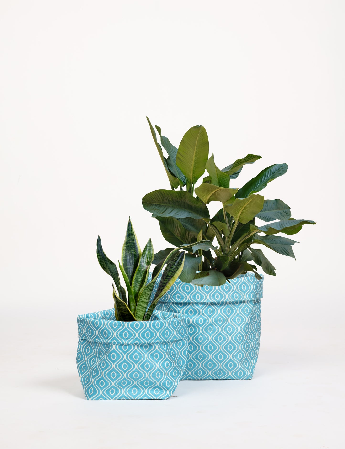 Plant Pot Cover Set 2 Pieces S, M - Blue Geometric