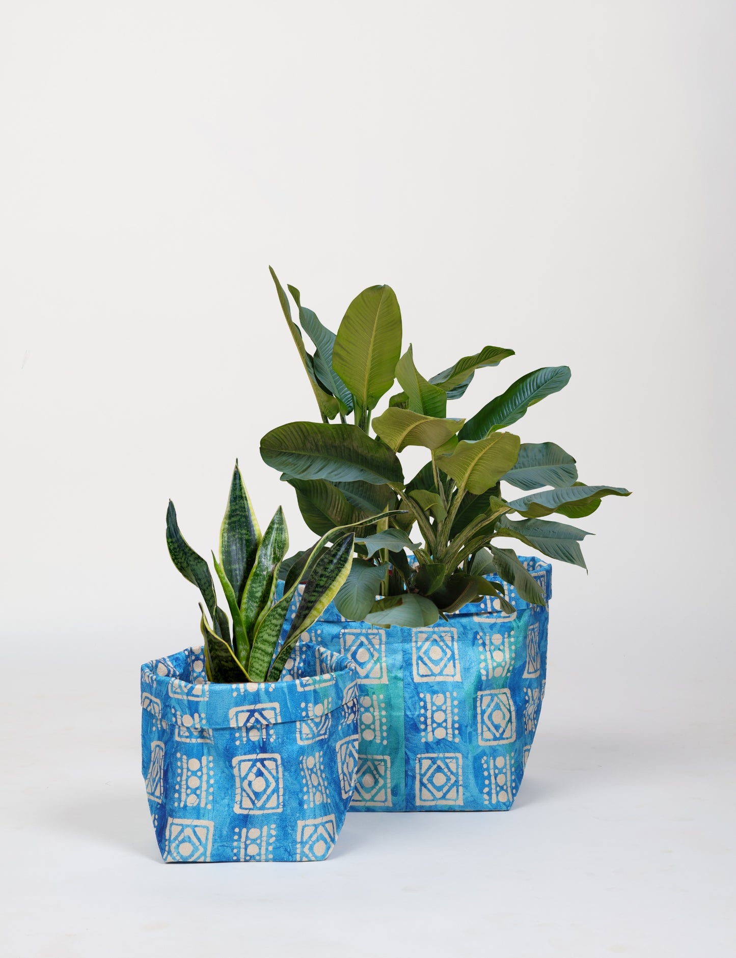 Plant Pot Cover Set 2 Pieces S, M - Blue Geometric