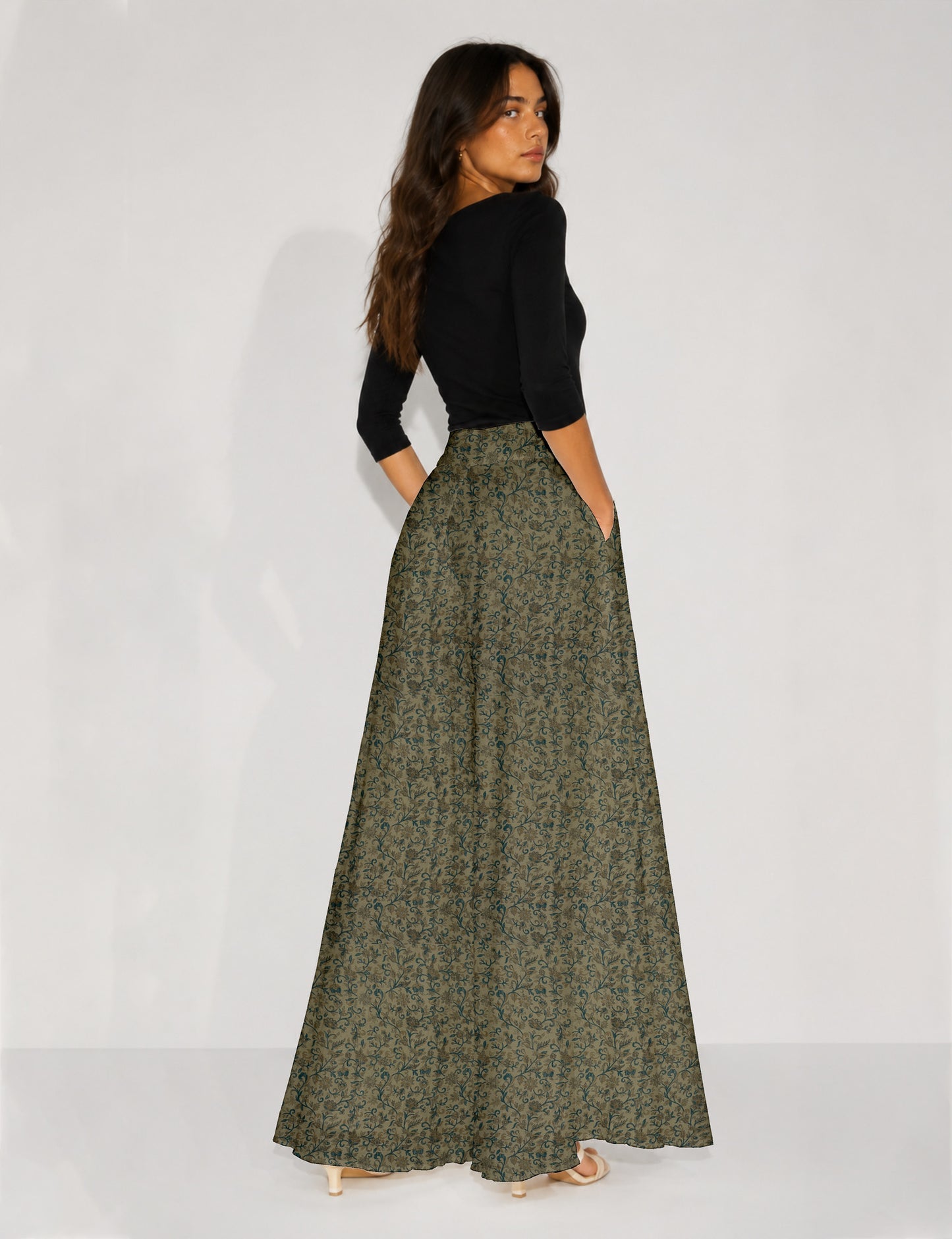 Wide Leg Palazzo Trousers - Beige Indian Ethnic