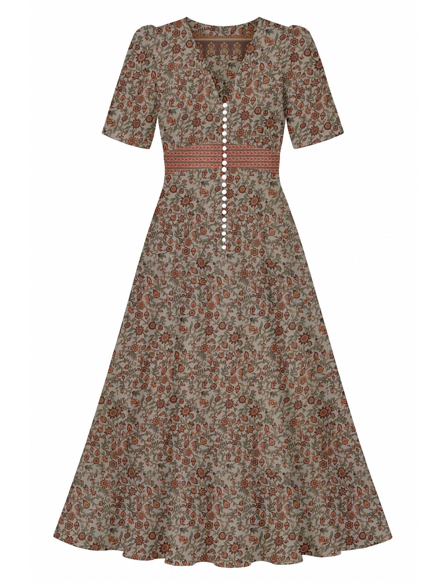 Maxi romantic dress - Beige Tropical