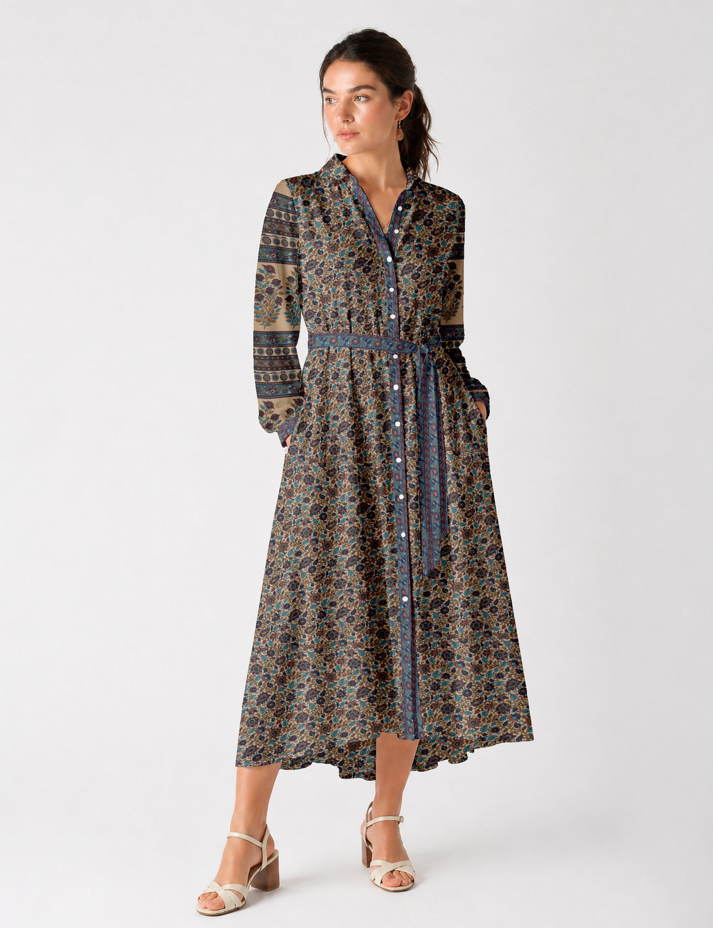 Long shirt dress - Beige Tropical