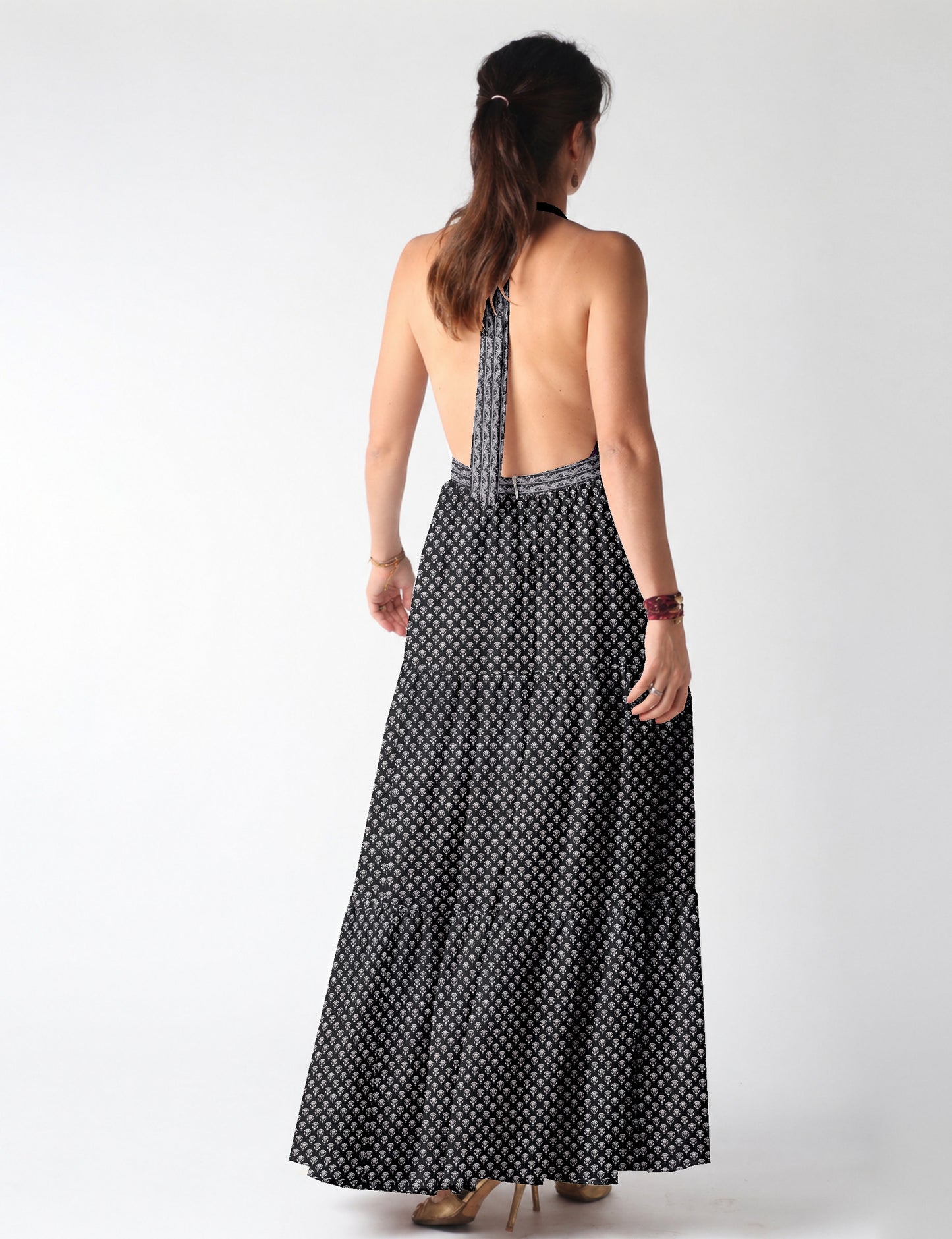 Halter neck maxi dress with tiered layers and elasticated back