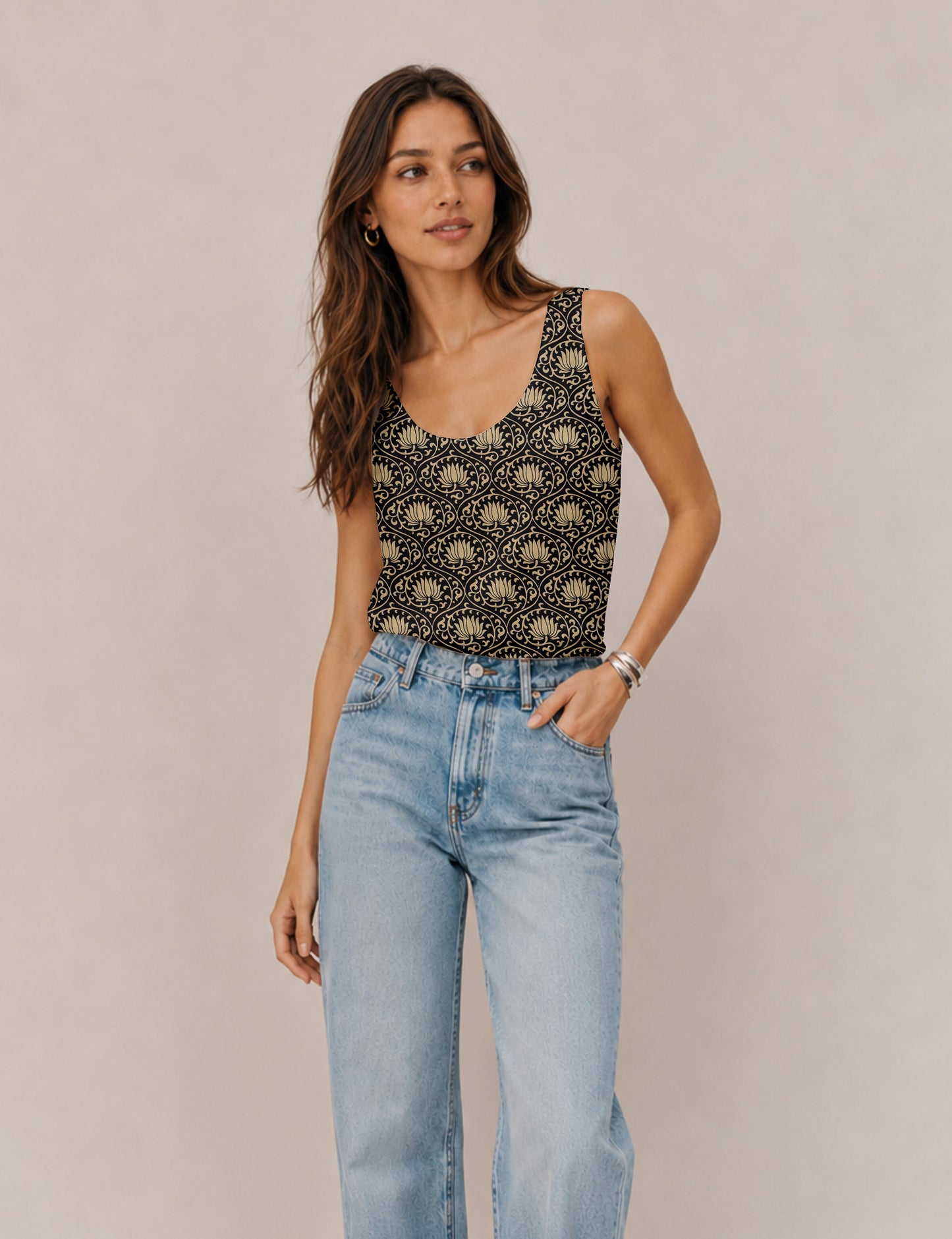 Sleeveless blouse - Black Floral