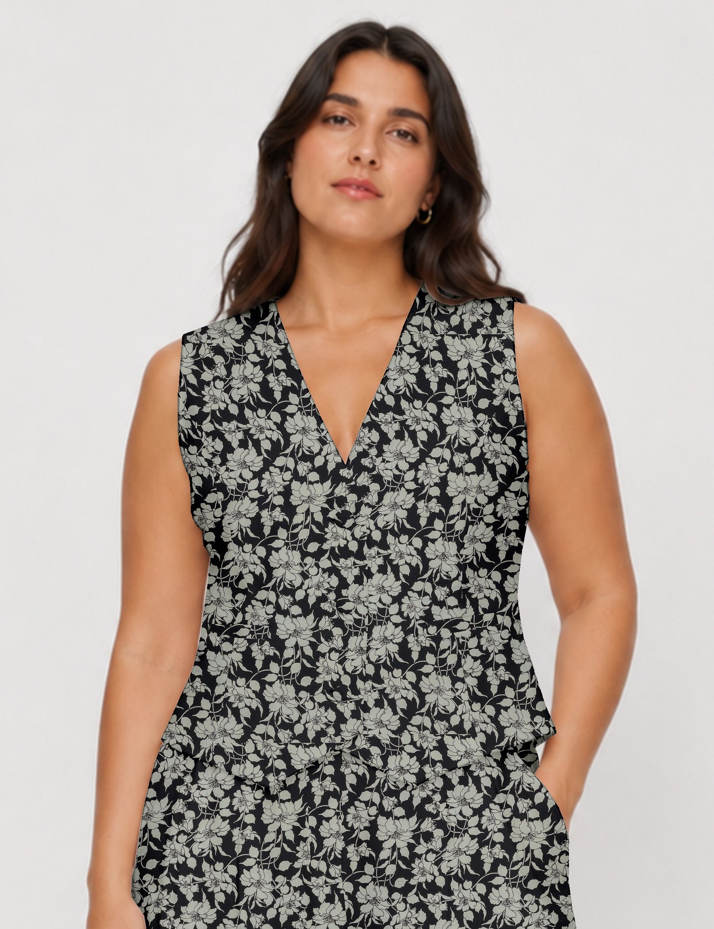Women's fitted waistcoat with V-neck, single-breasted button closure, tailored silhouette, and pointed hem in sustainable fashion.