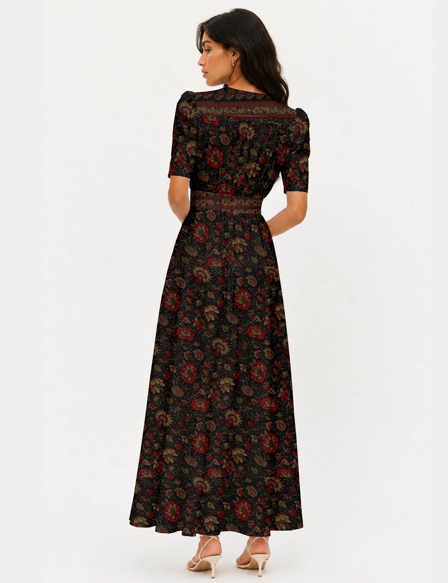 Maxi romantic dress - Black Floral
