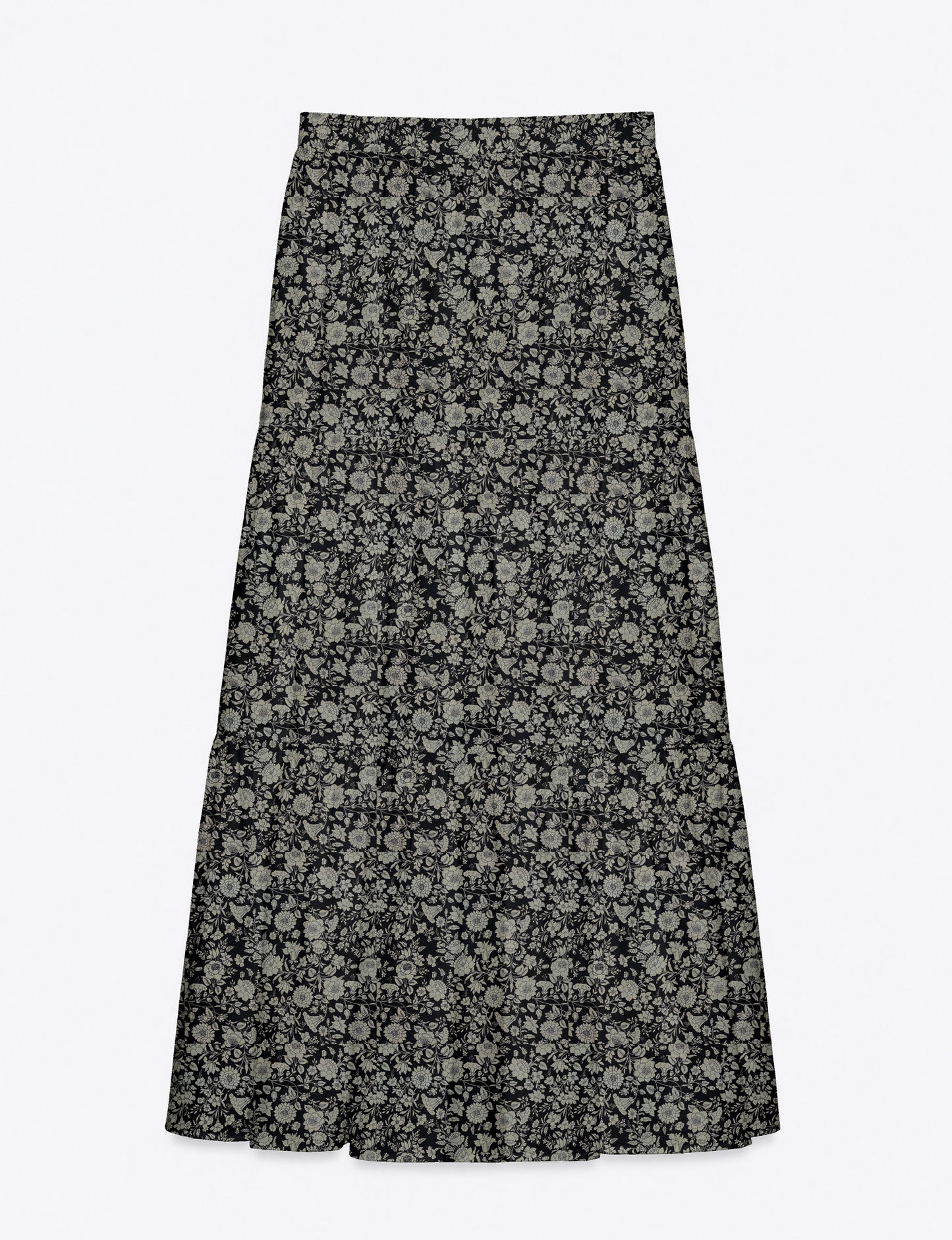 Midi Tiered Skirt - Black Floral