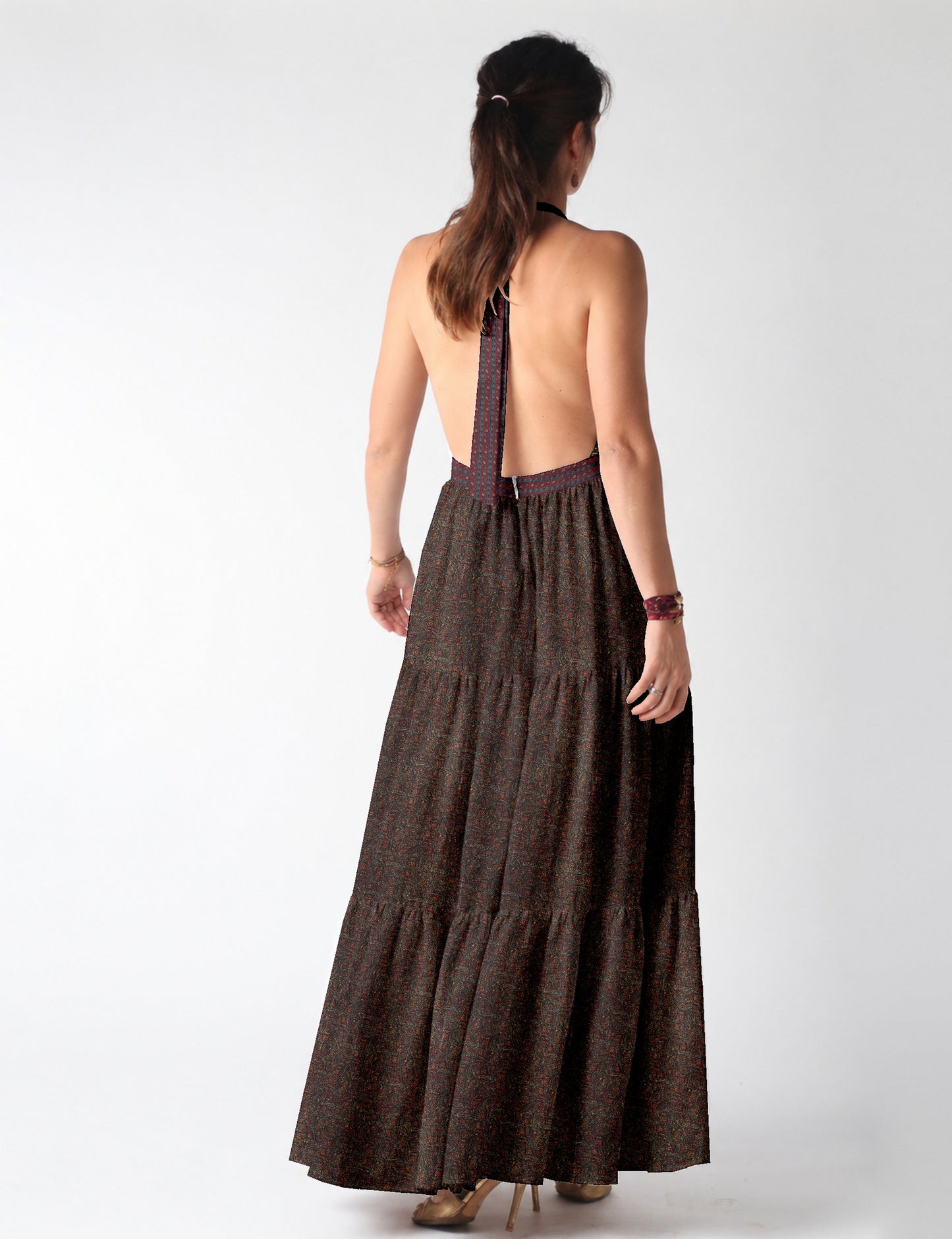 Halter neck maxi dress with tiered layers and elasticated back