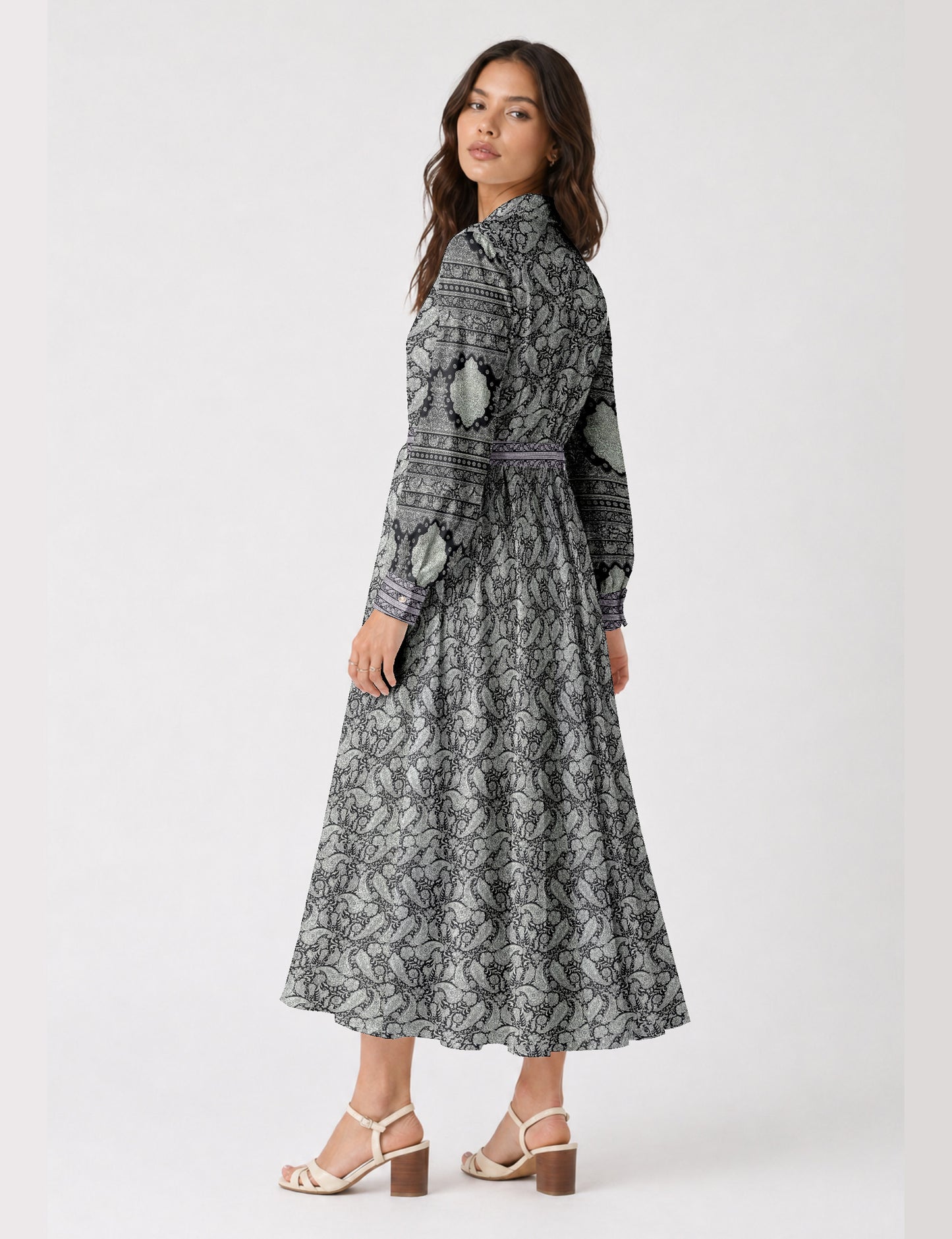 Long shirt dress - Black Paisley