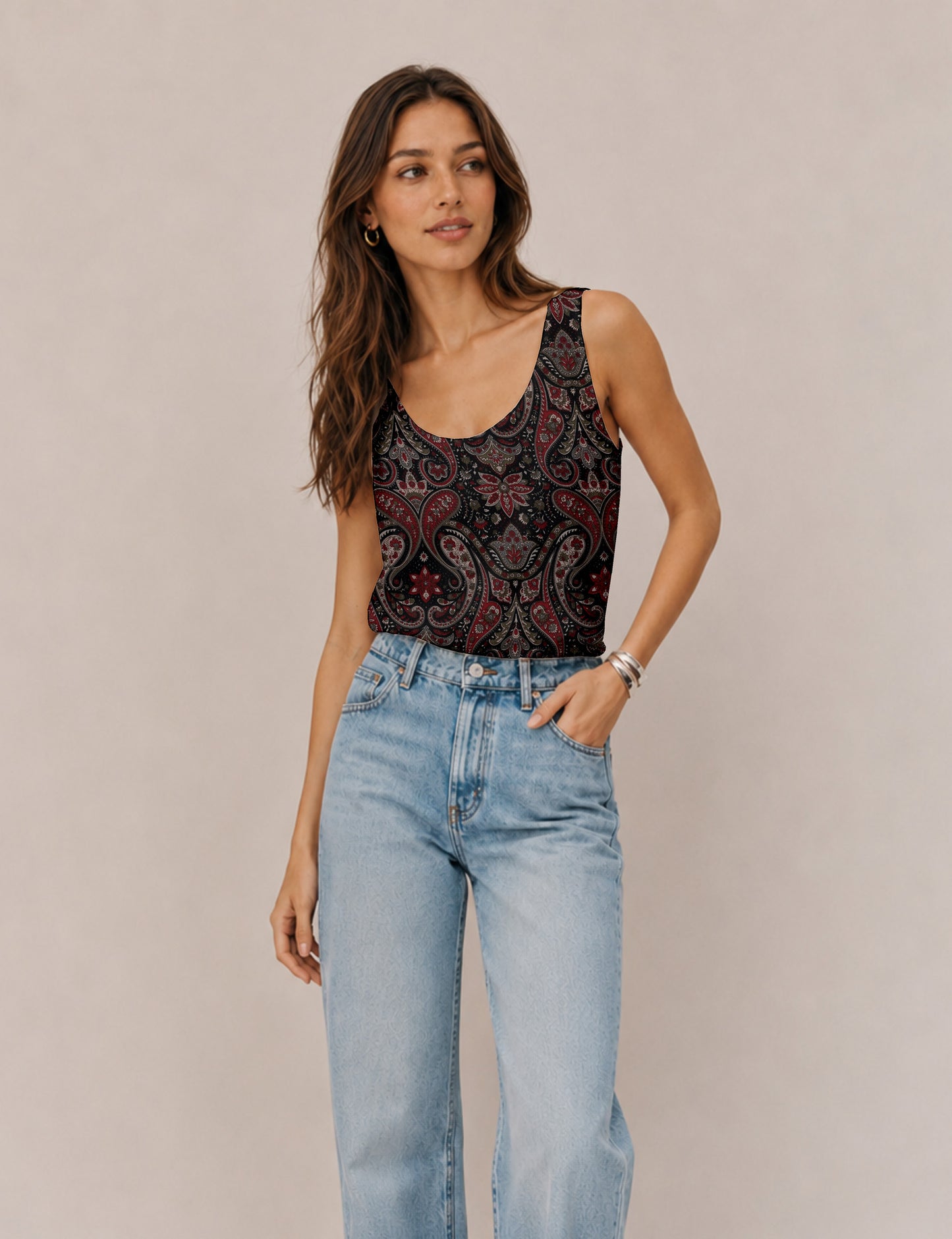 Sleeveless blouse - Black Paisley