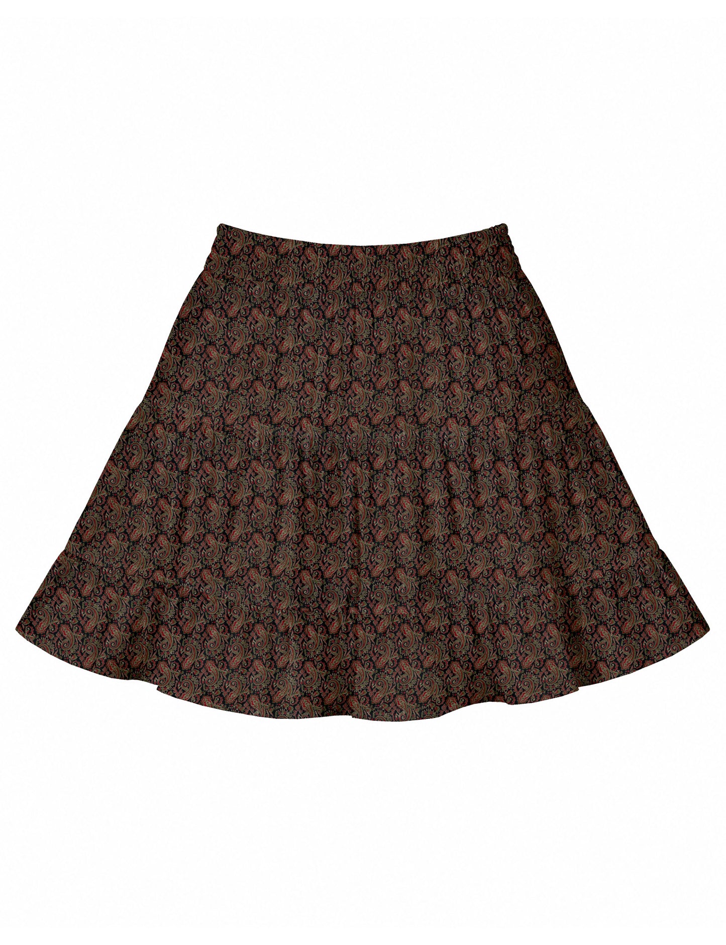 Short tiered skirt - Black Paisley