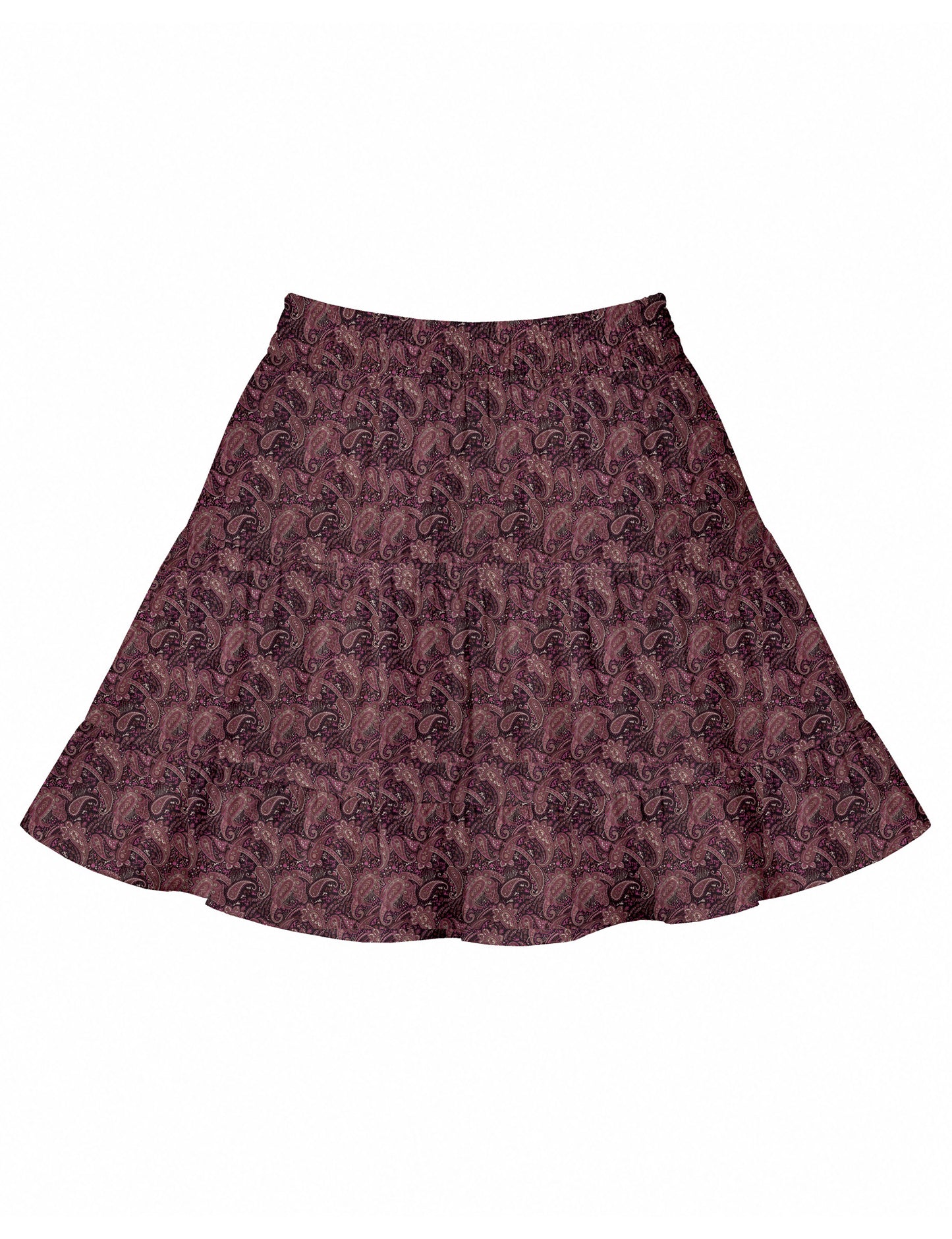 Short tiered skirt with a fitted waistband, knife pleats, softly flared silhouette, side seam pockets, and above-the-knee length.