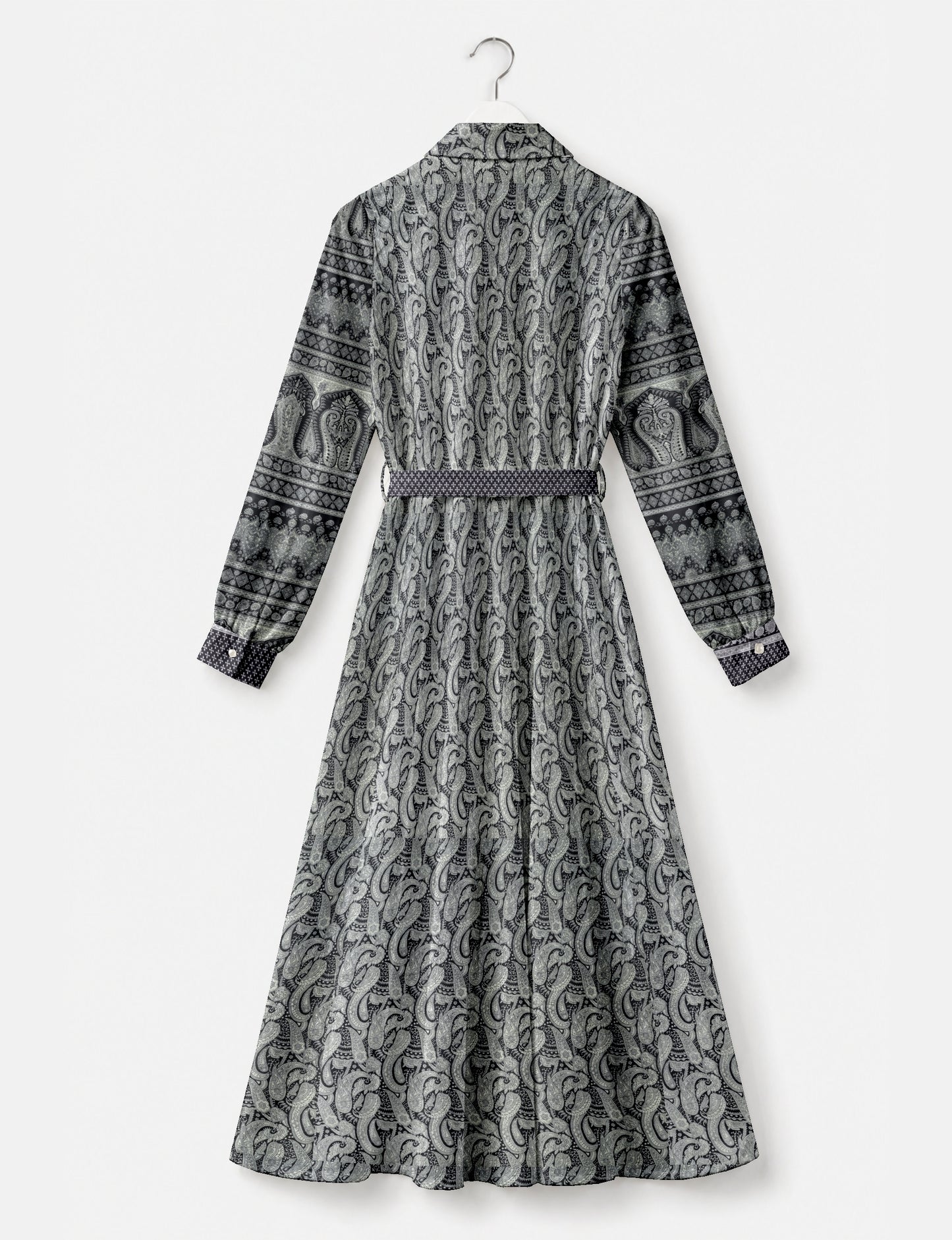 Long shirt dress by I was a Sari with A-line silhouette and tie belt