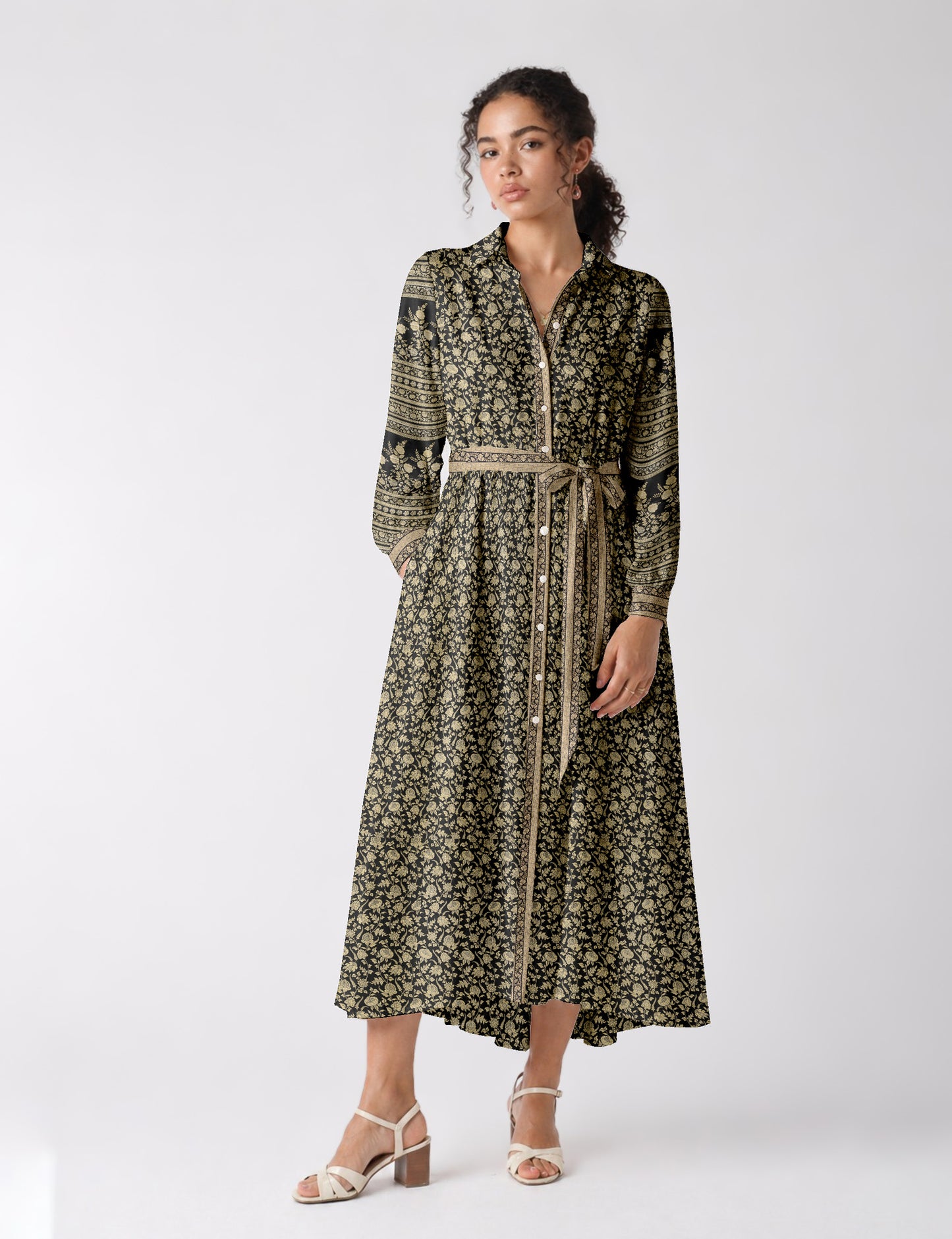 Long shirt dress - Black Tropical