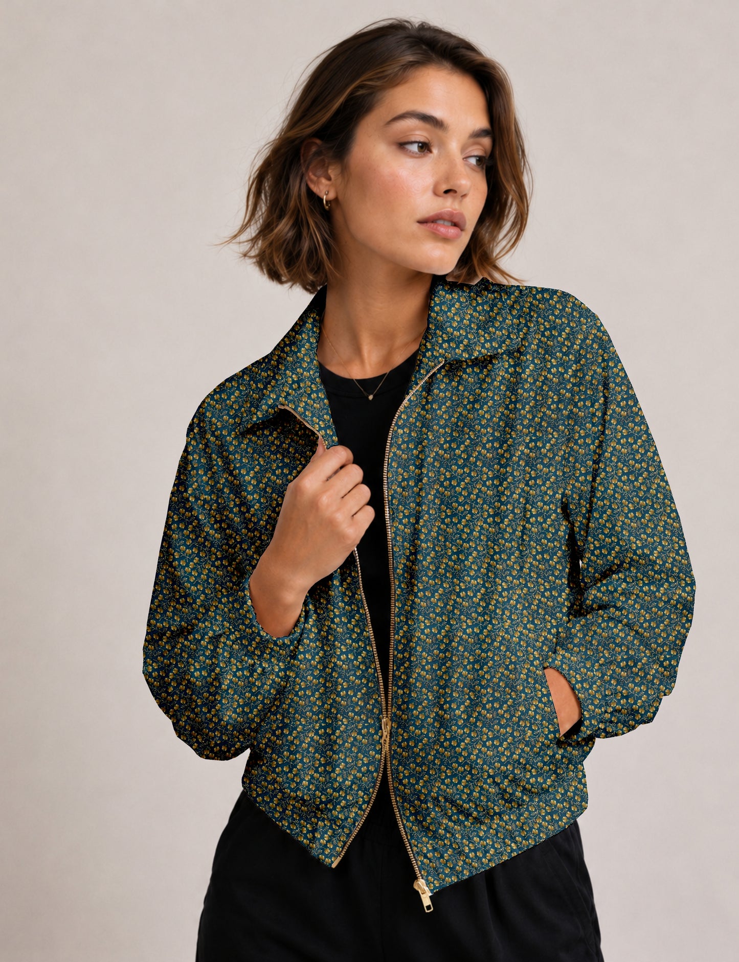 Bomber Jacket - Green Floral