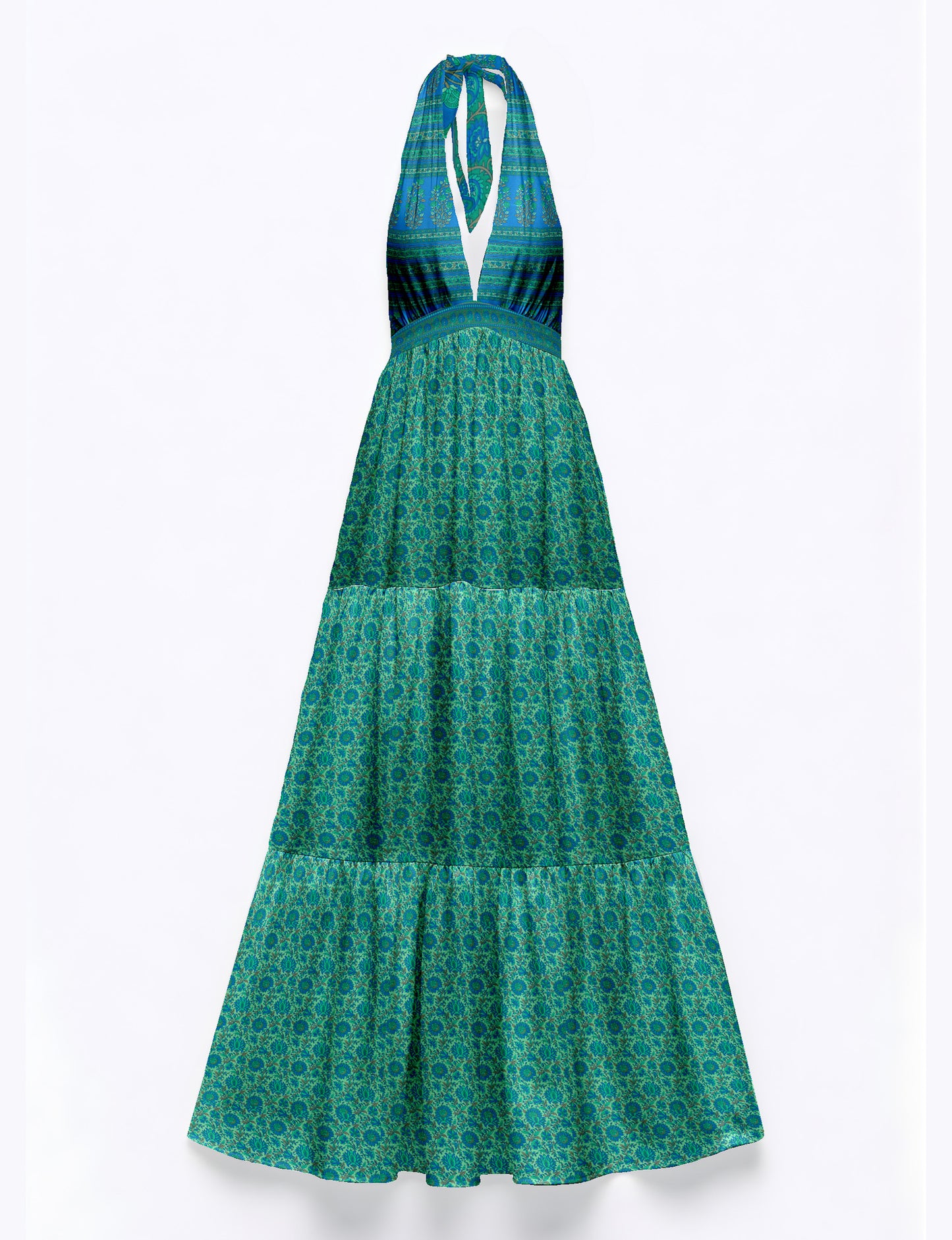Halter neck maxi dress with tiered layers and elasticated back