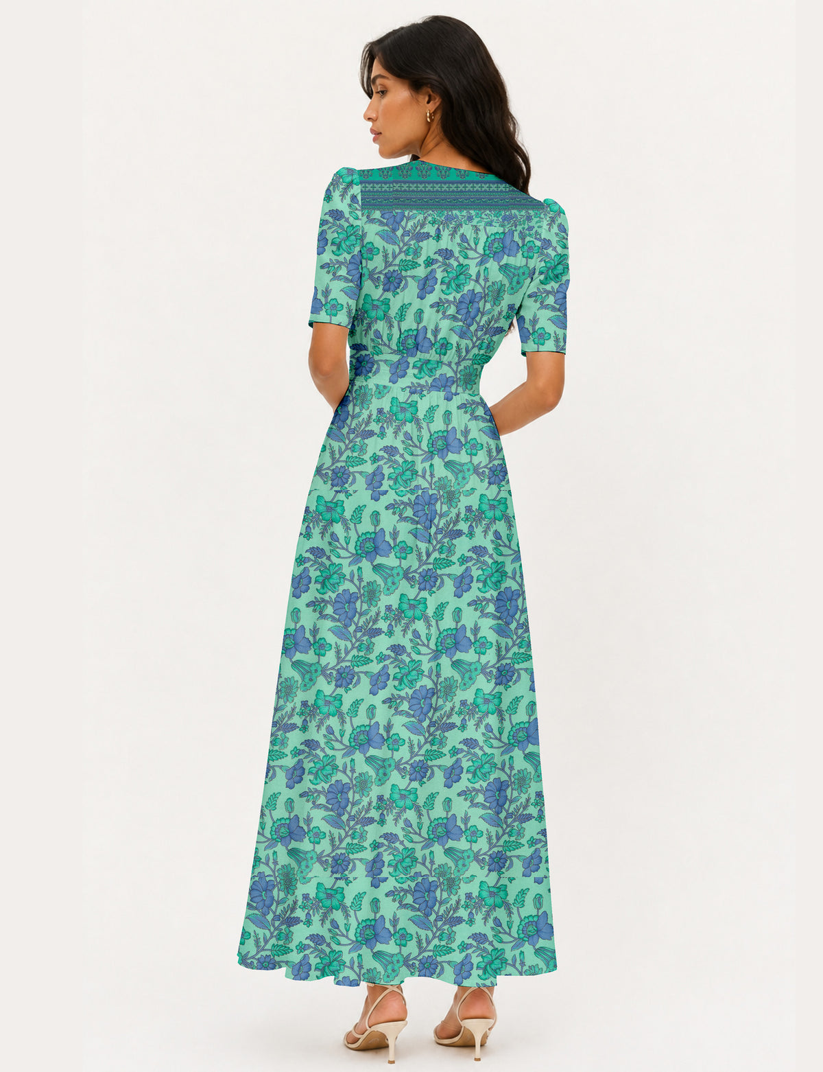 Maxi romantic dress - Blue Floral