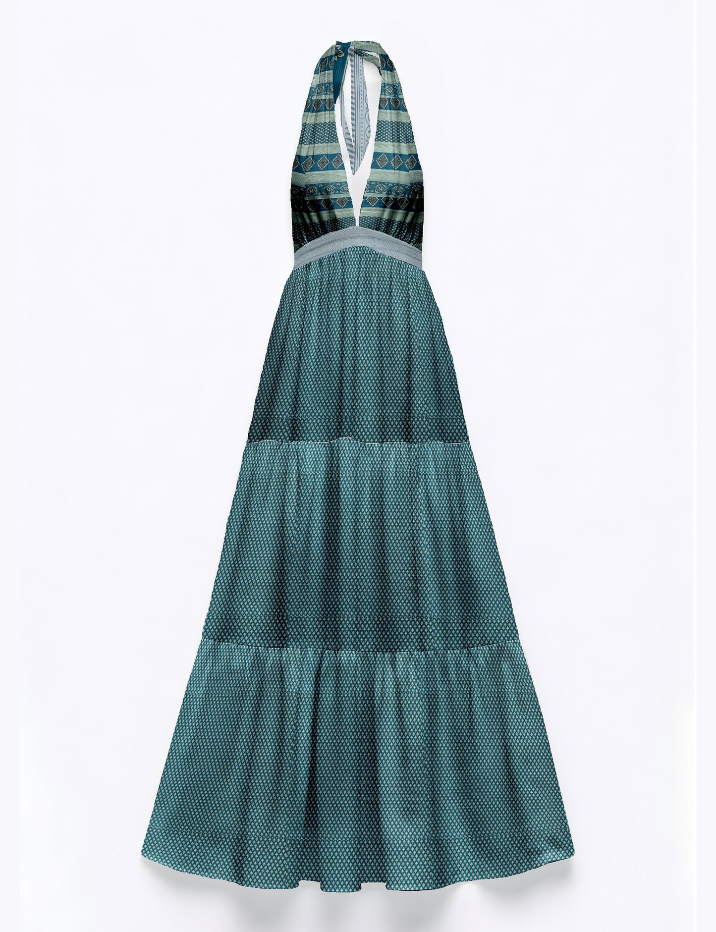 Halter neck maxi dress with tiered layers and elasticated back
