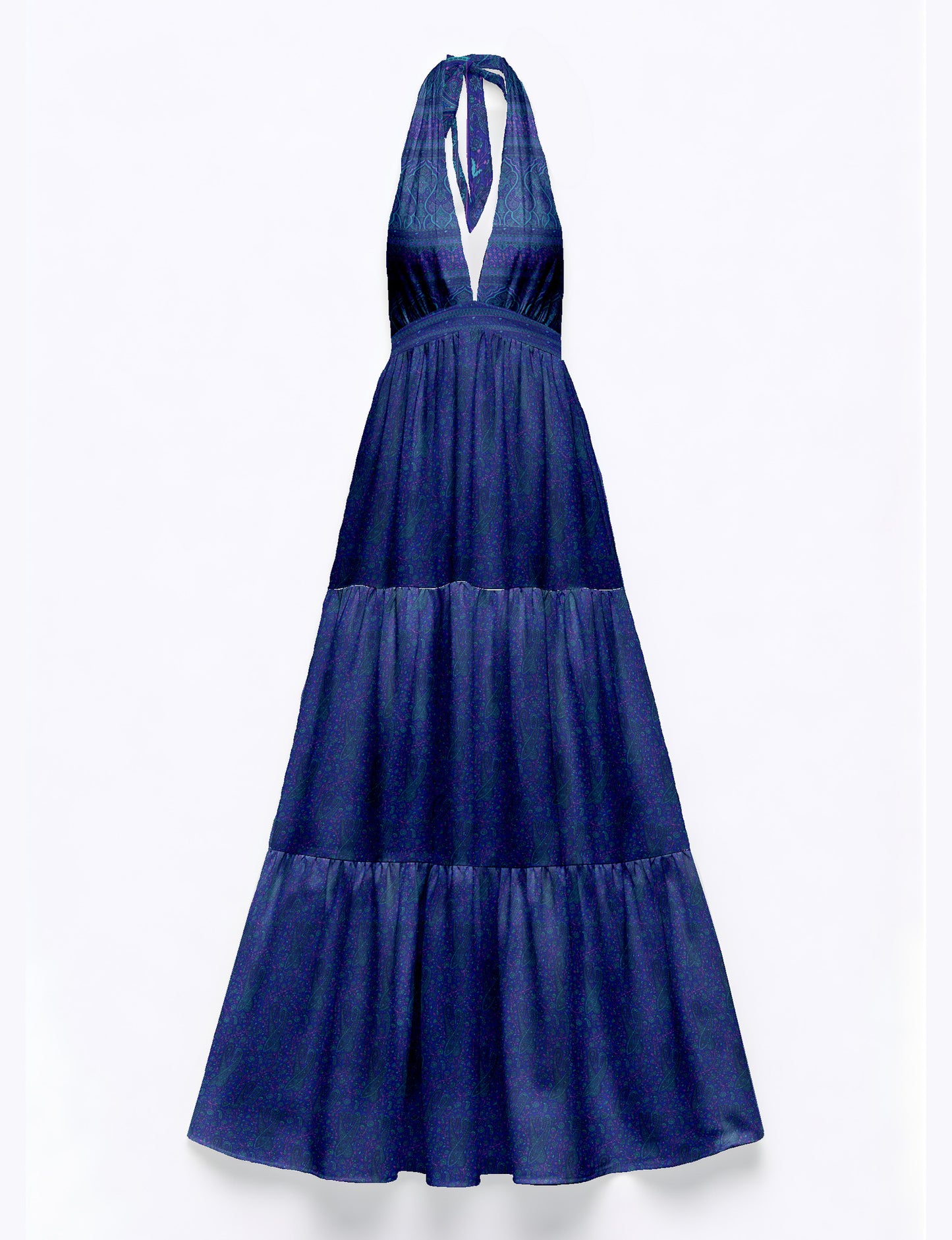 Halter neck maxi dress with tiered layers and elasticated back