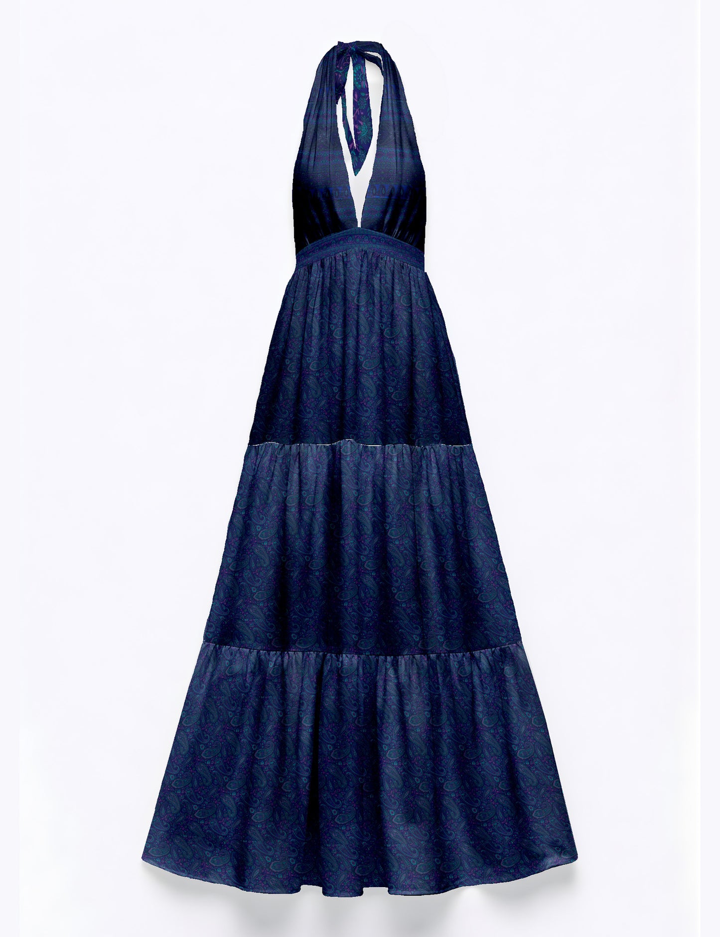 Halter neck maxi dress with tiered layers and elasticated back