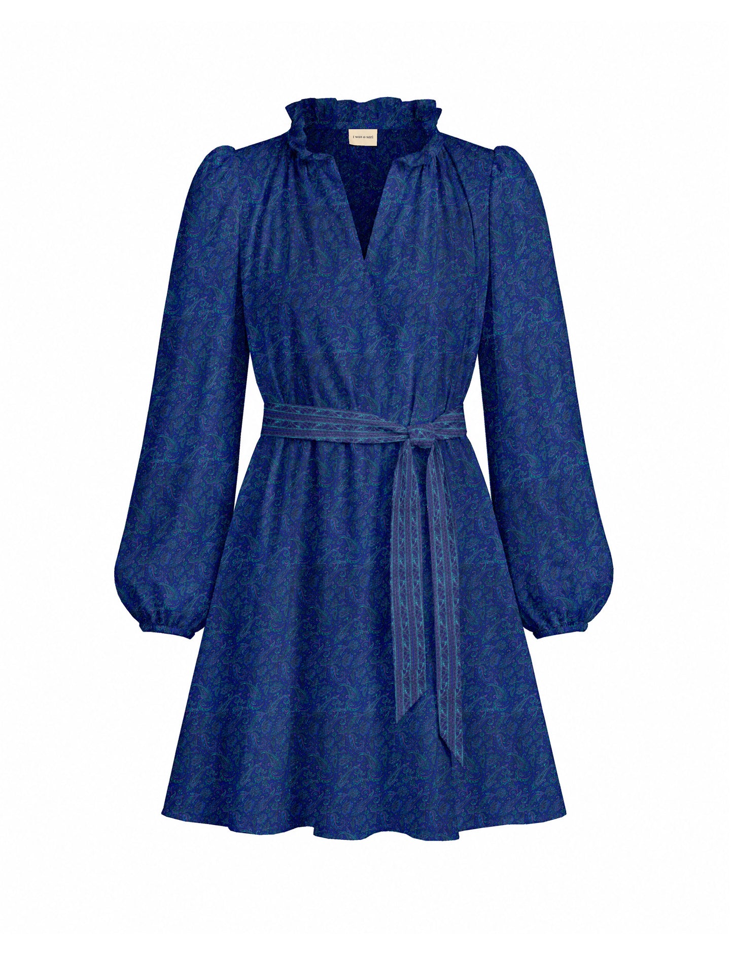 Swing dress with belt - Blue Paisley