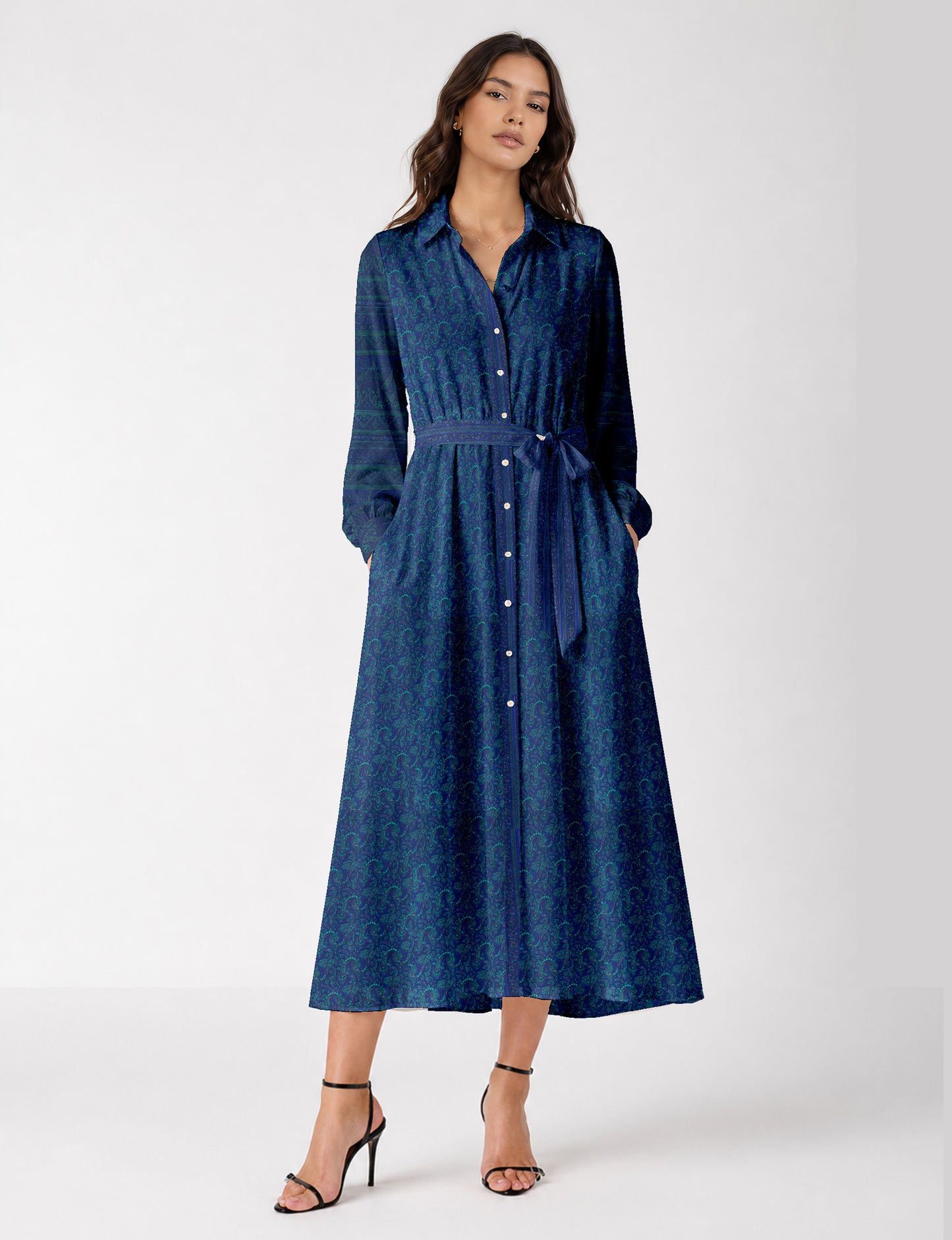 Long shirt dress - Blue Paisley