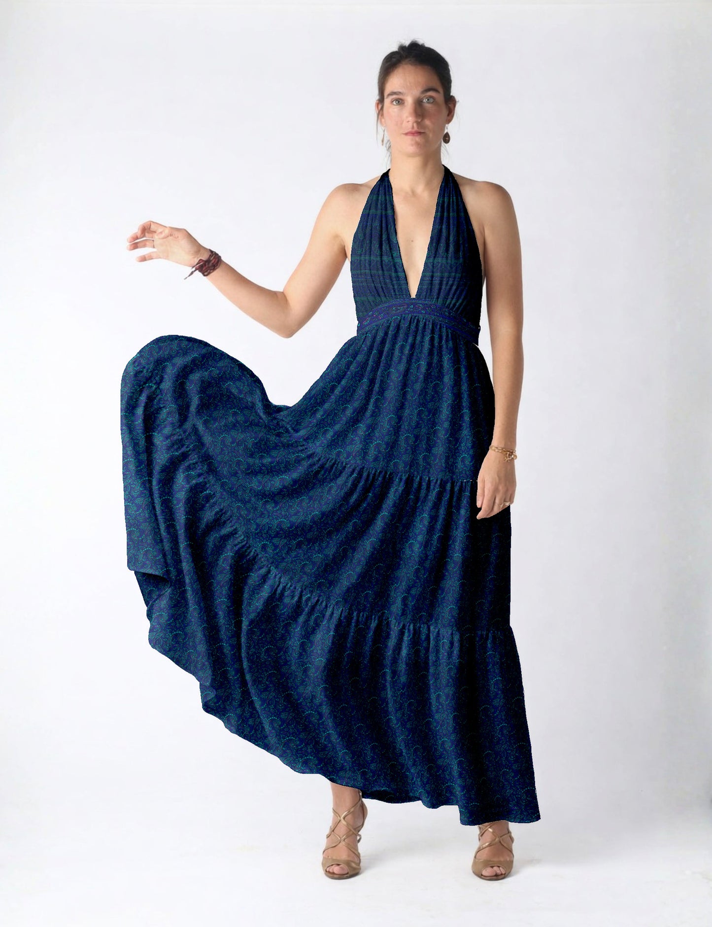Flowy maxi tiered dress for vacations, brunch, and evening wear
