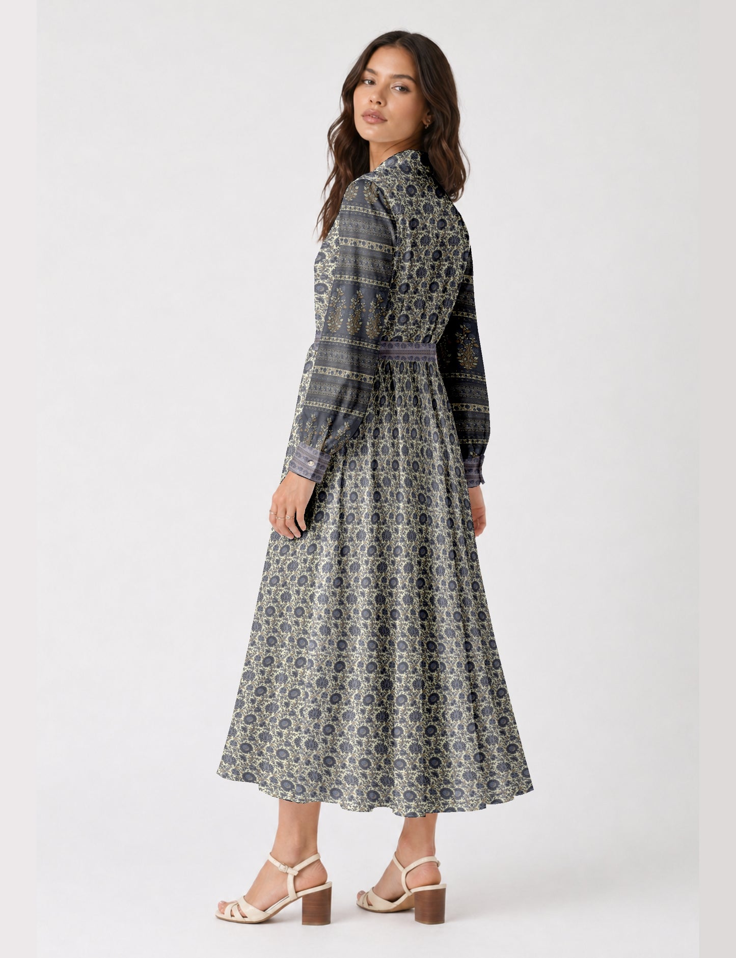 Flowing long shirt dress with relaxed fit and ankle-length design
