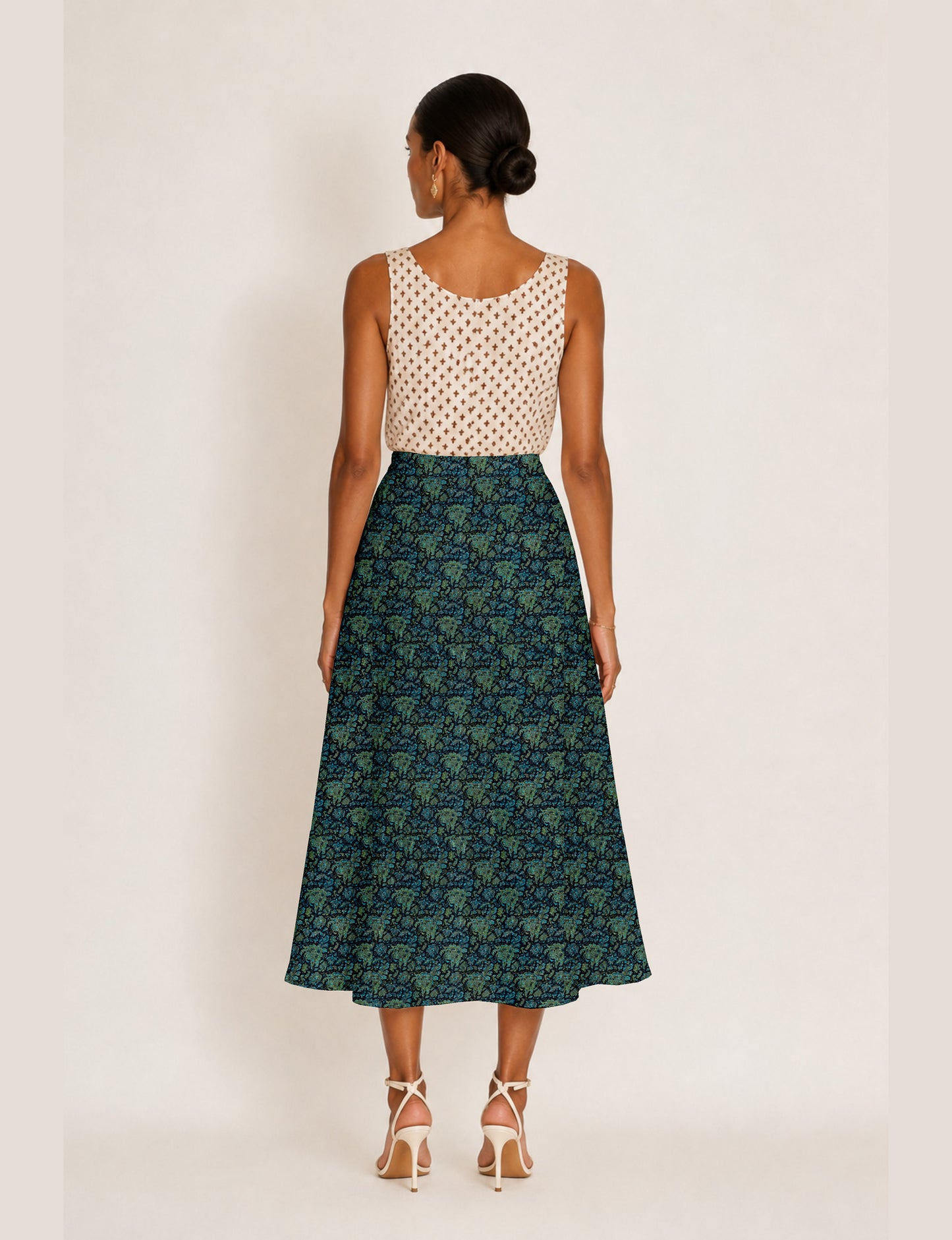 A line skirt with slit - Blue Tropical