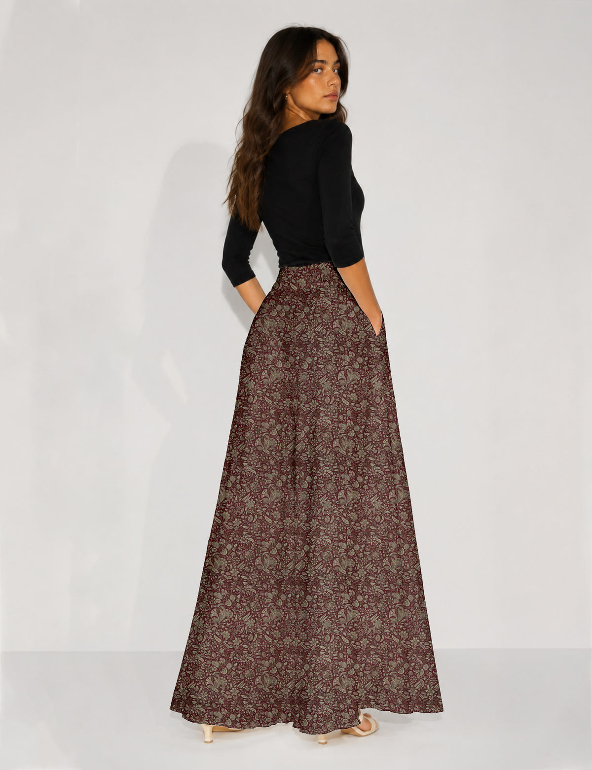 Wide Leg Palazzo Trousers - Brown Floral