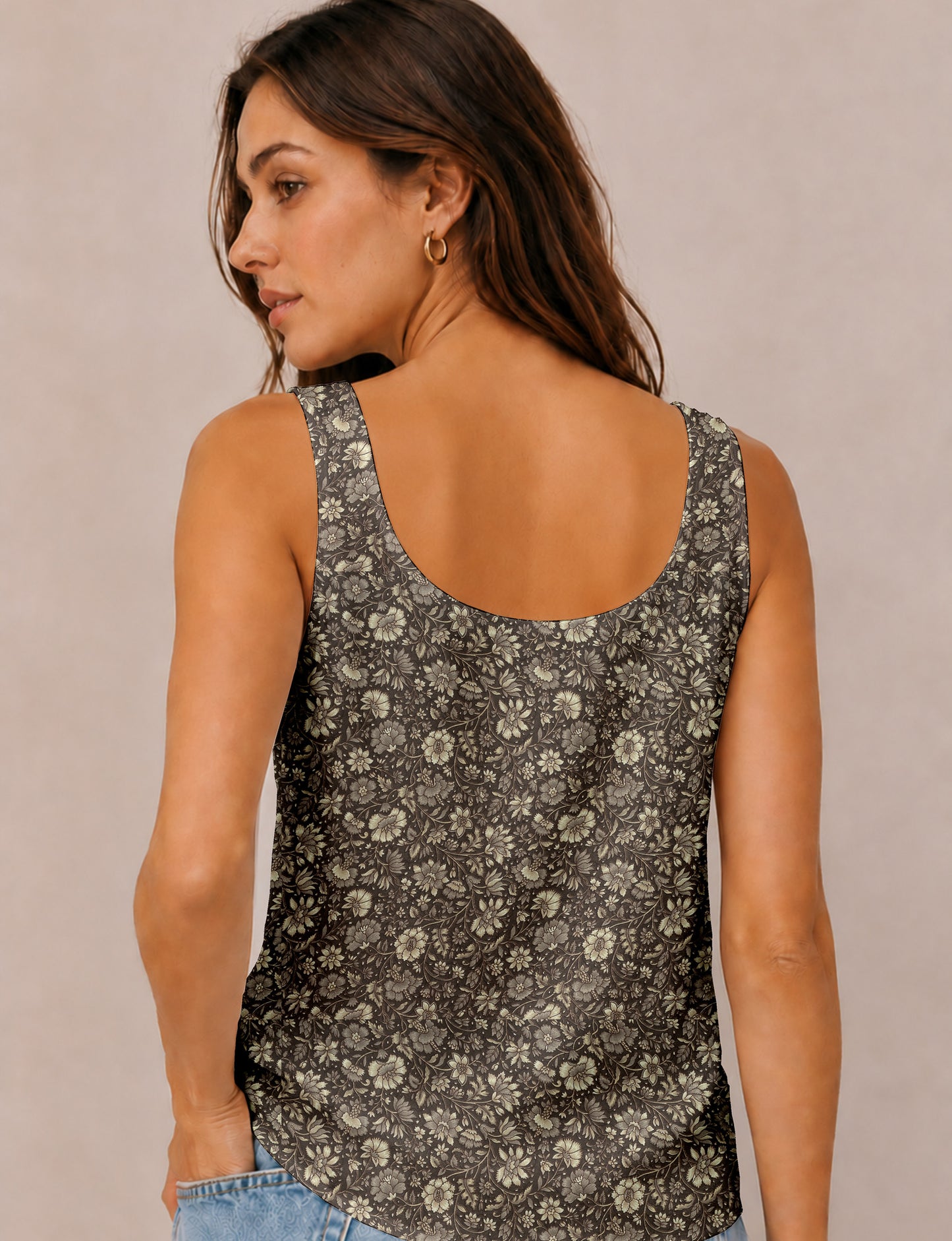 Sleeveless blouse - Brown Floral