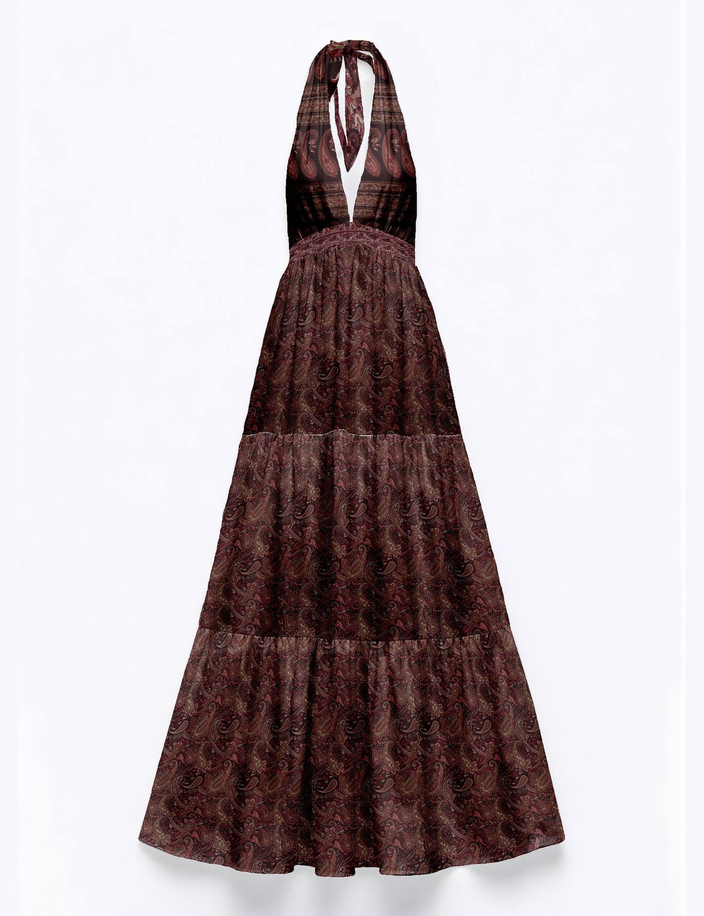 Halter neck maxi dress with tiered layers and elasticated back
