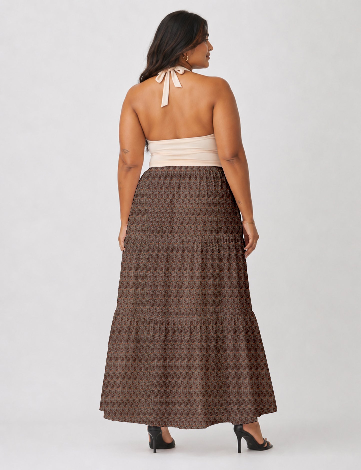 Midi Tiered Skirt - Brown Paisley