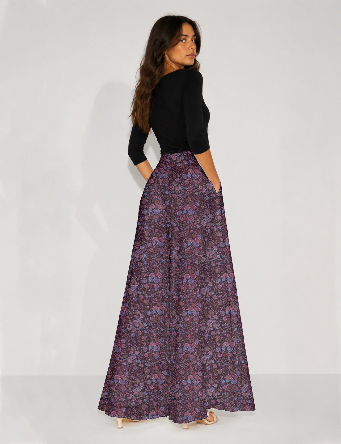 Wide Leg Palazzo Trousers - Brown Tropical