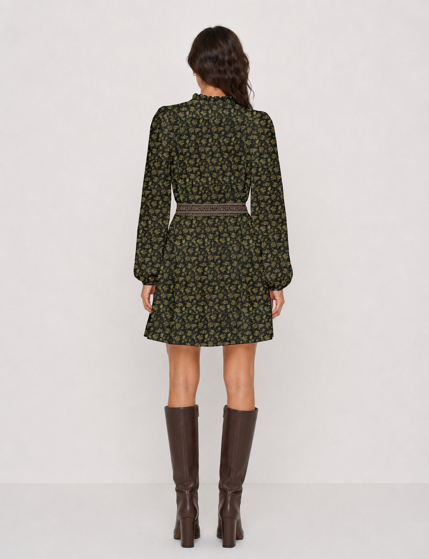 Swing dress with belt - Green Floral