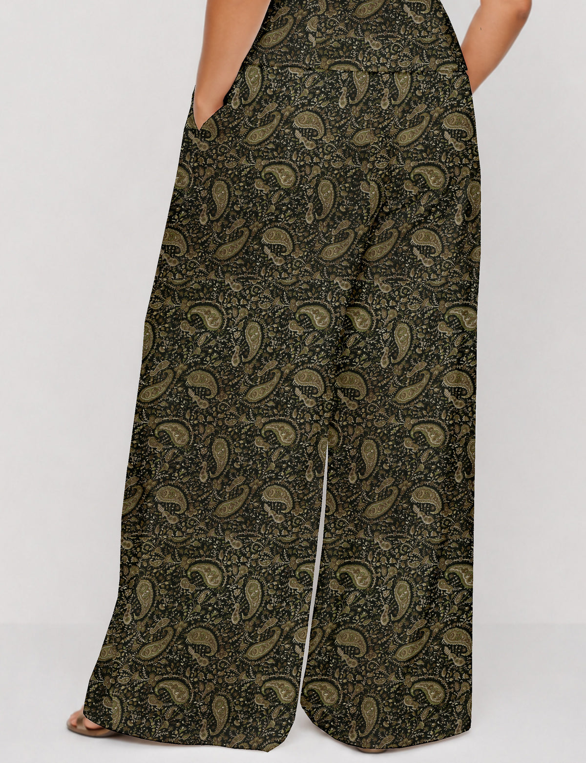 Wide leg pleated trouser - Green Paisley
