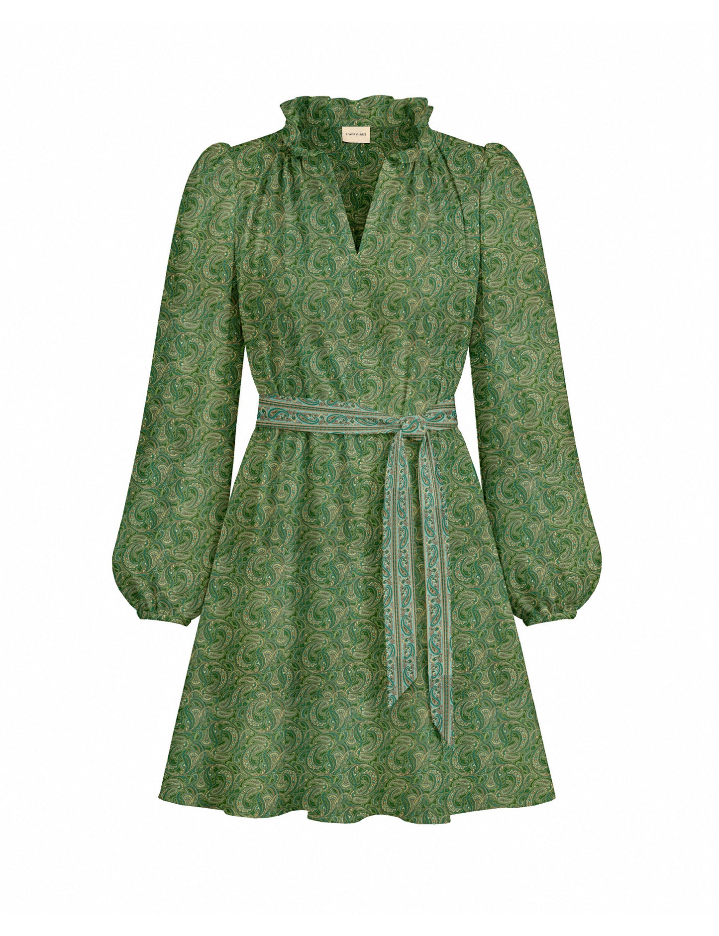 Swing dress with belt - Green Paisley