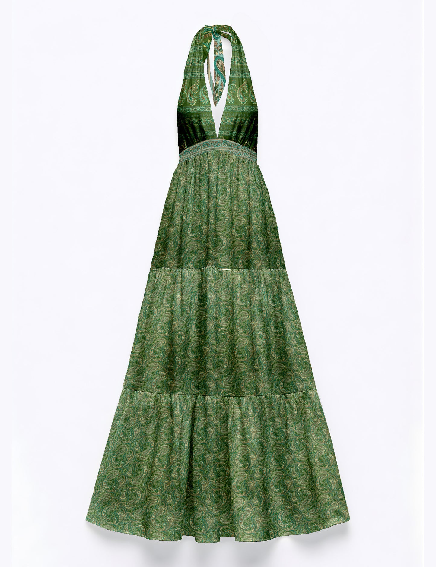 Halter neck maxi dress with tiered layers and elasticated back