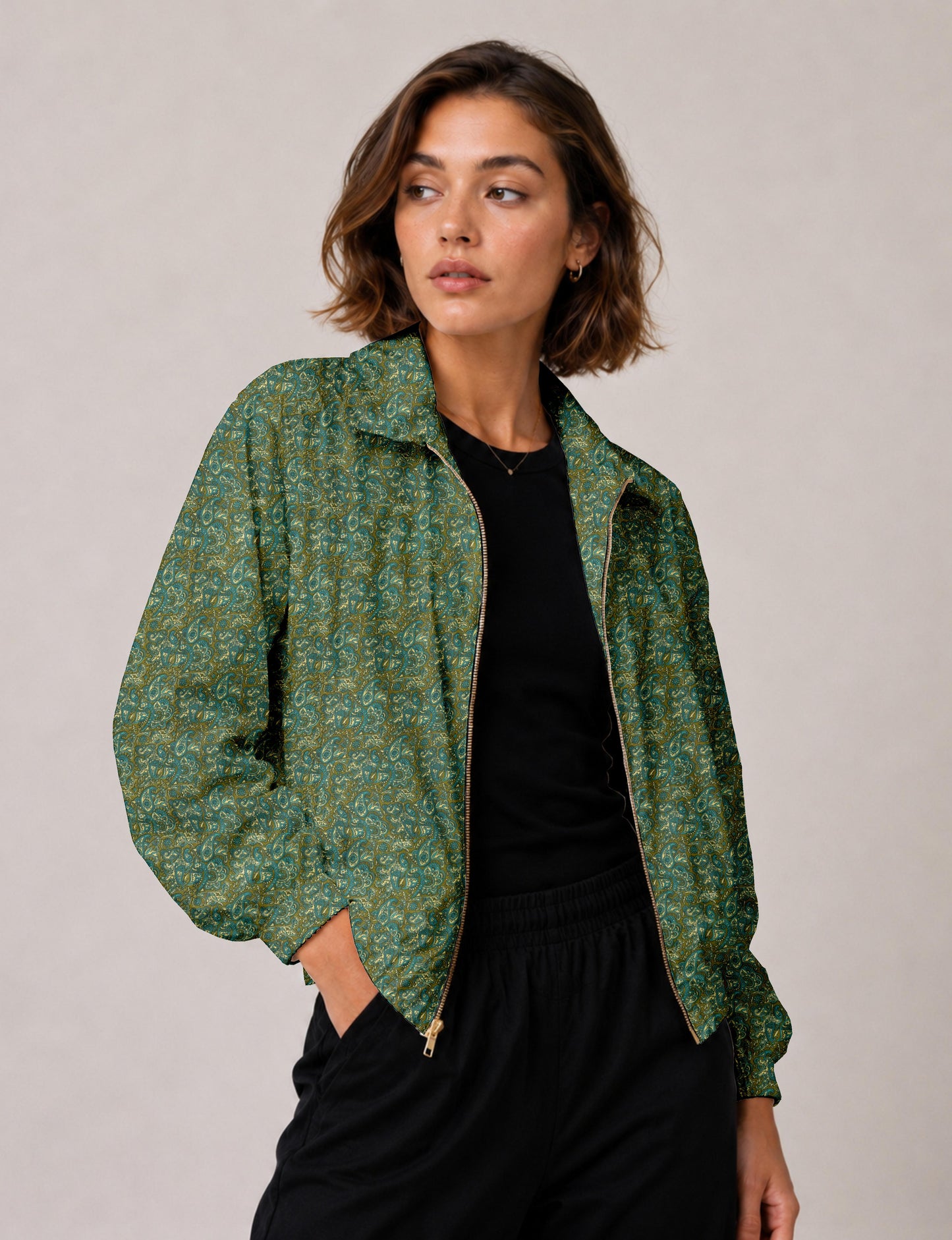 Bomber Jacket - Green Paisley