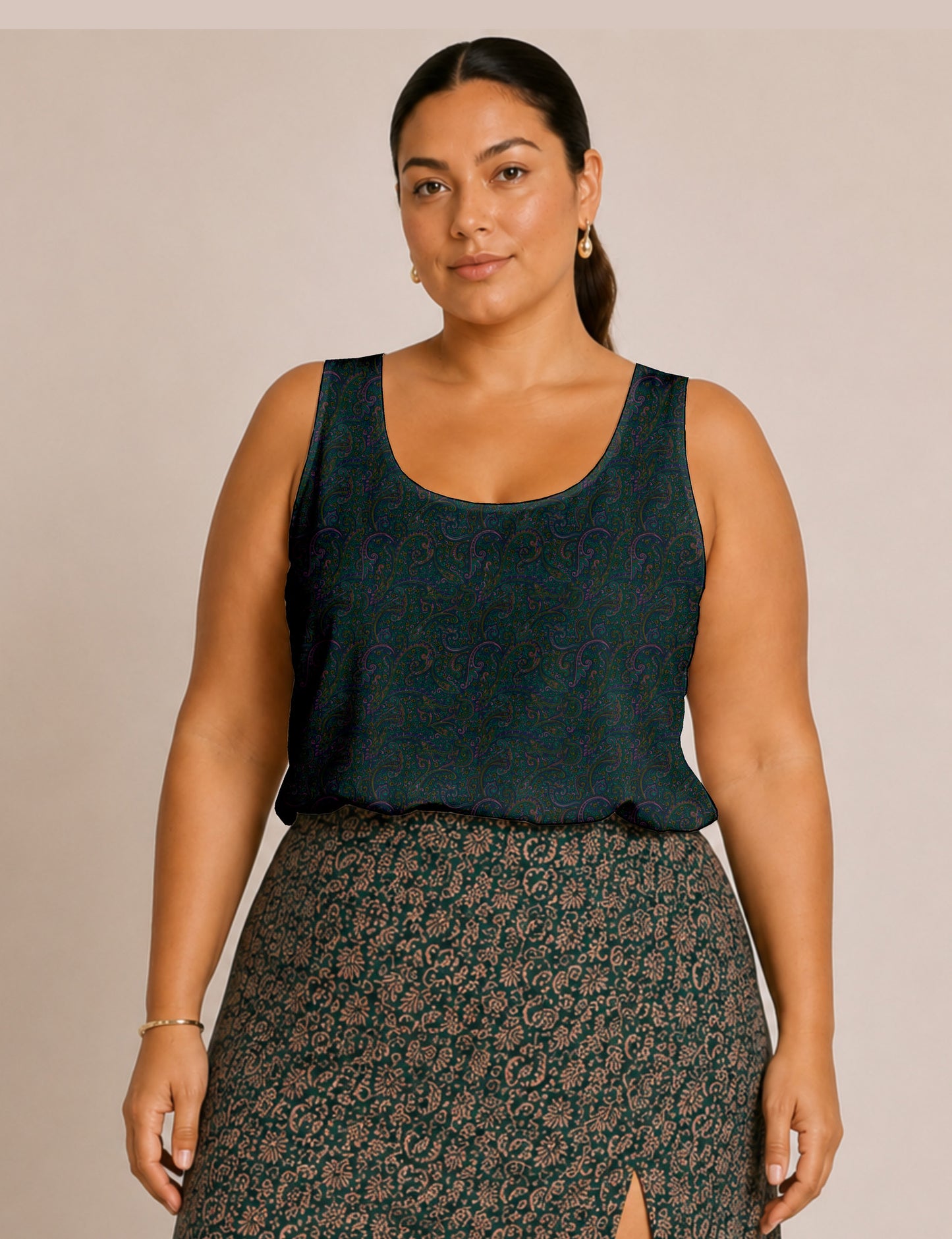 Sleeveless blouse - Green Paisley