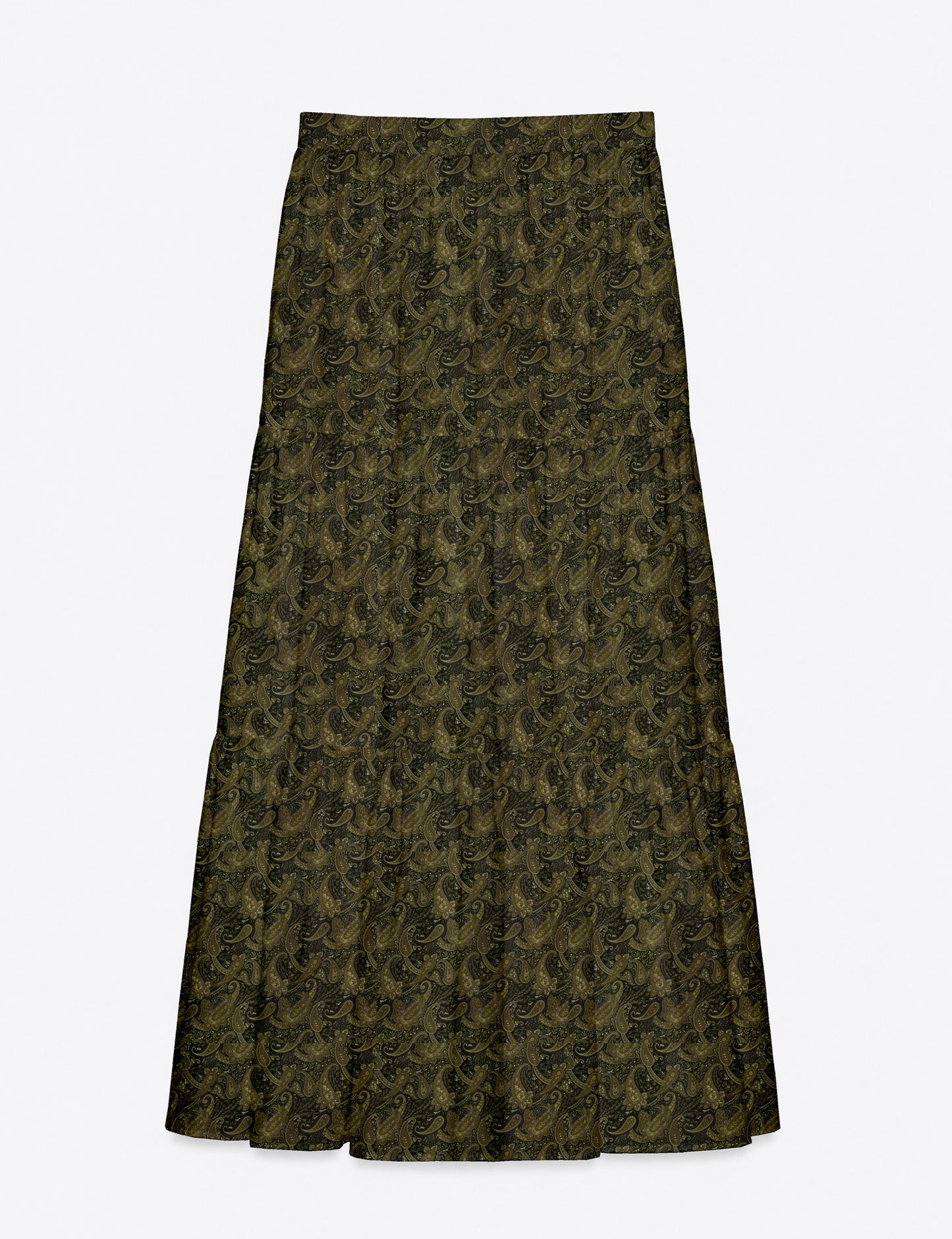 Midi Tiered Skirt - Green Paisley