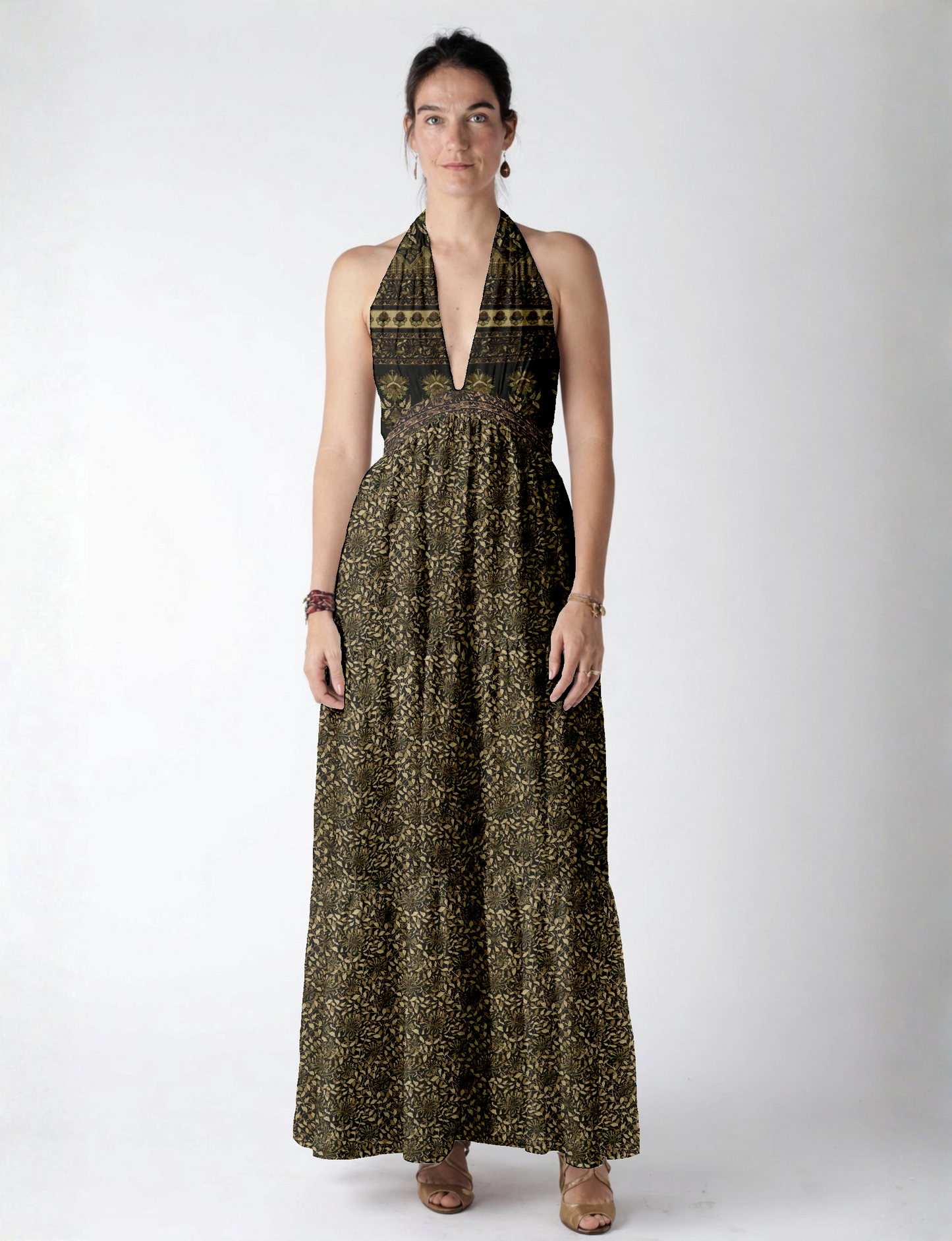 Halter neck maxi dress with tiered layers and elasticated back