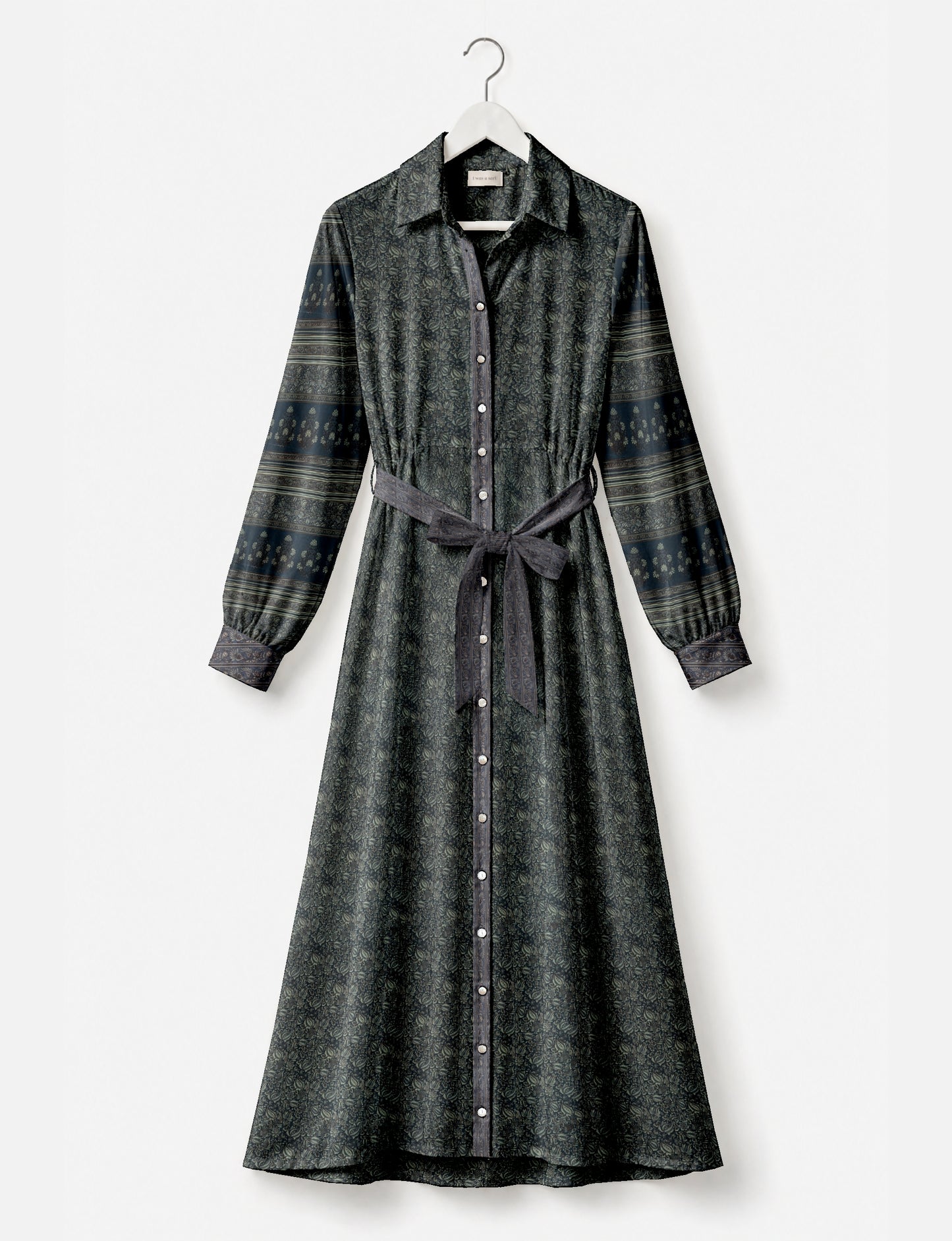 Flowing long shirt dress with relaxed fit and ankle-length design
