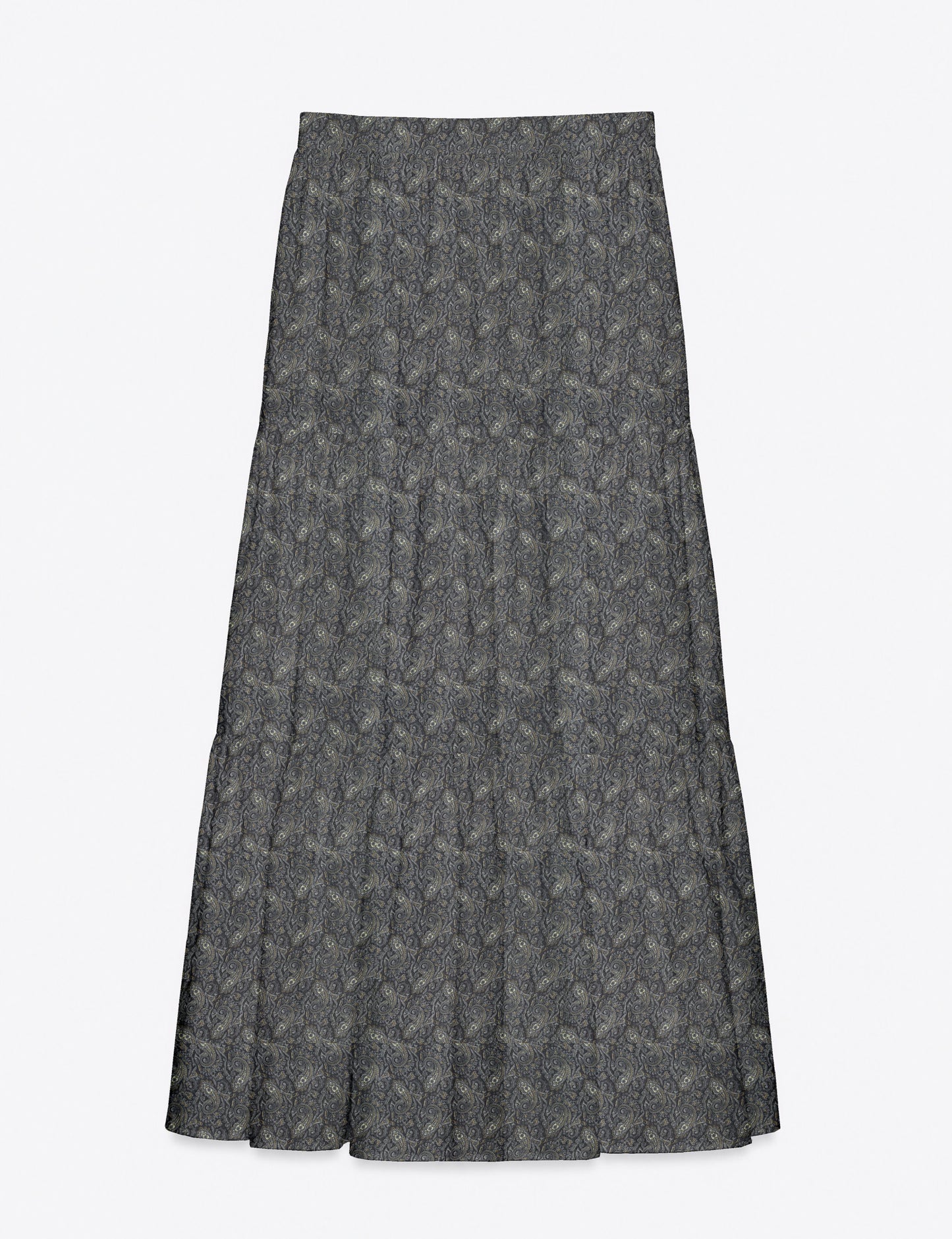 Midi Tiered Skirt - Grey Paisley