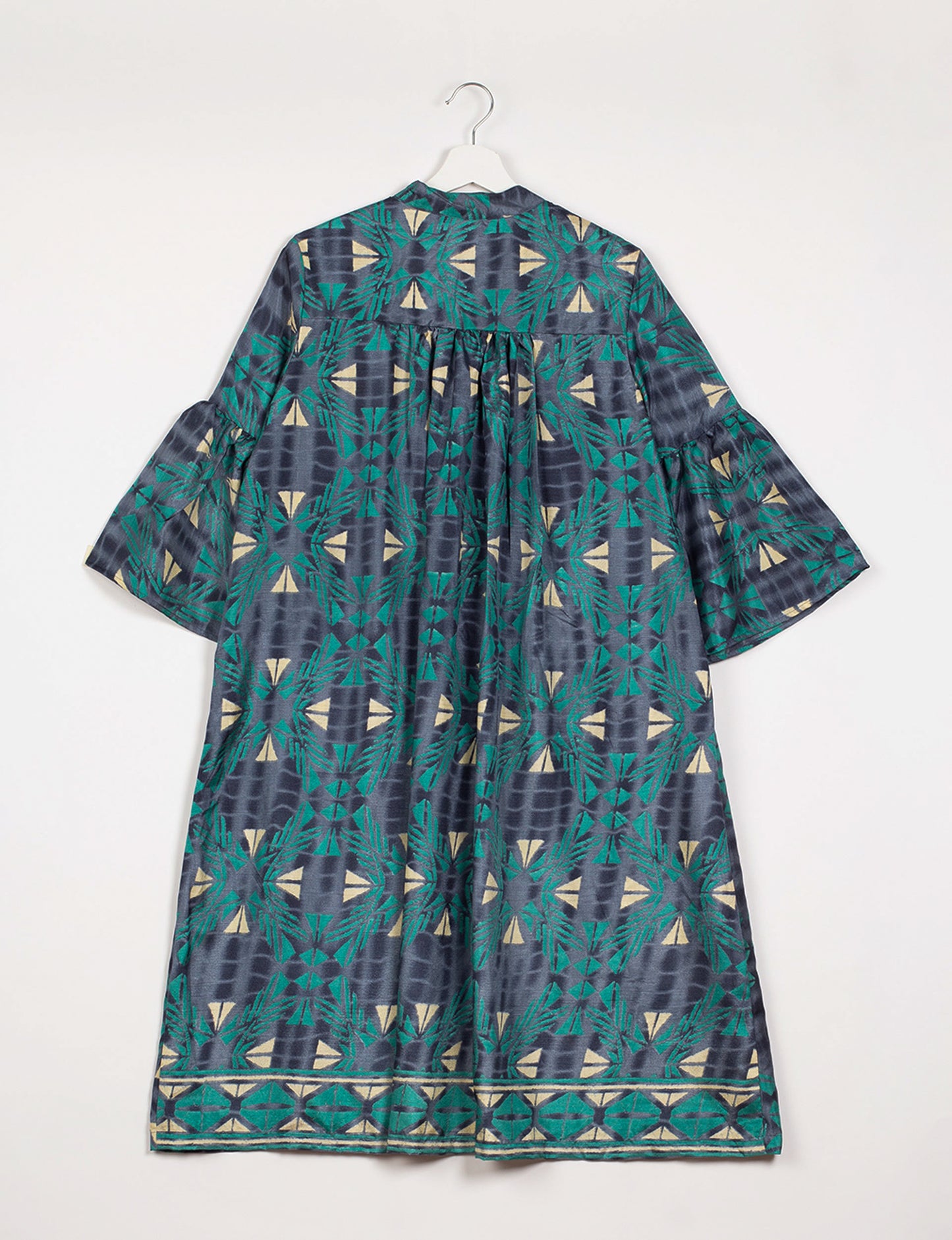 Bell Sleeve Coat - Blue Geometric