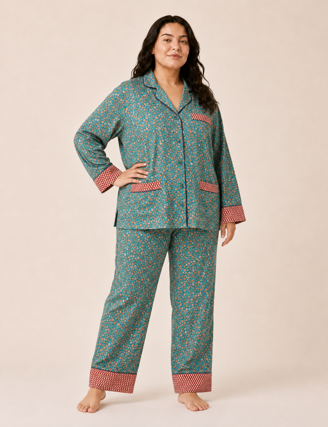 Pj Set Long With Long Sleeves - Blue Micro Design