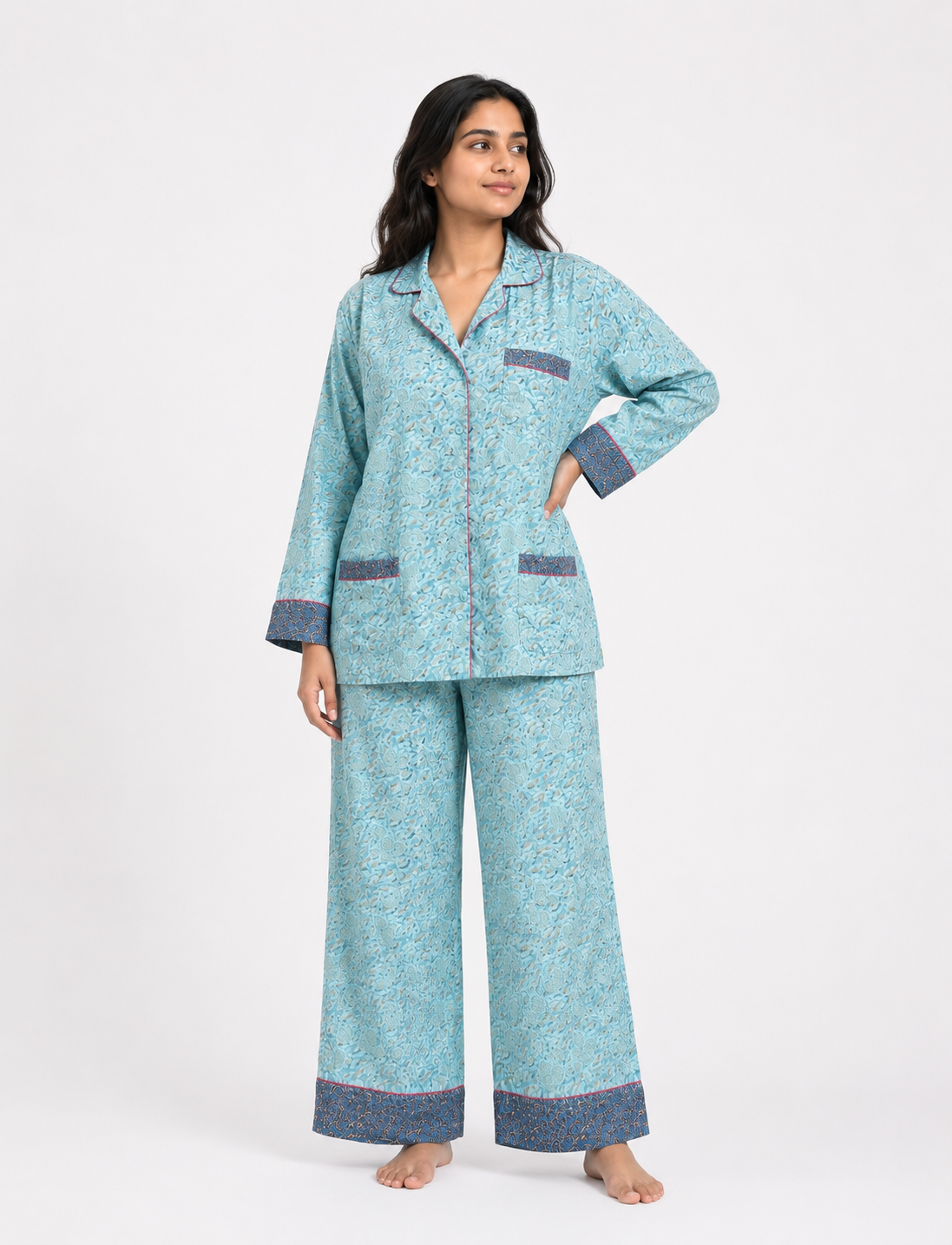 Pj Set Long With Long Sleeves - Blue Tropical