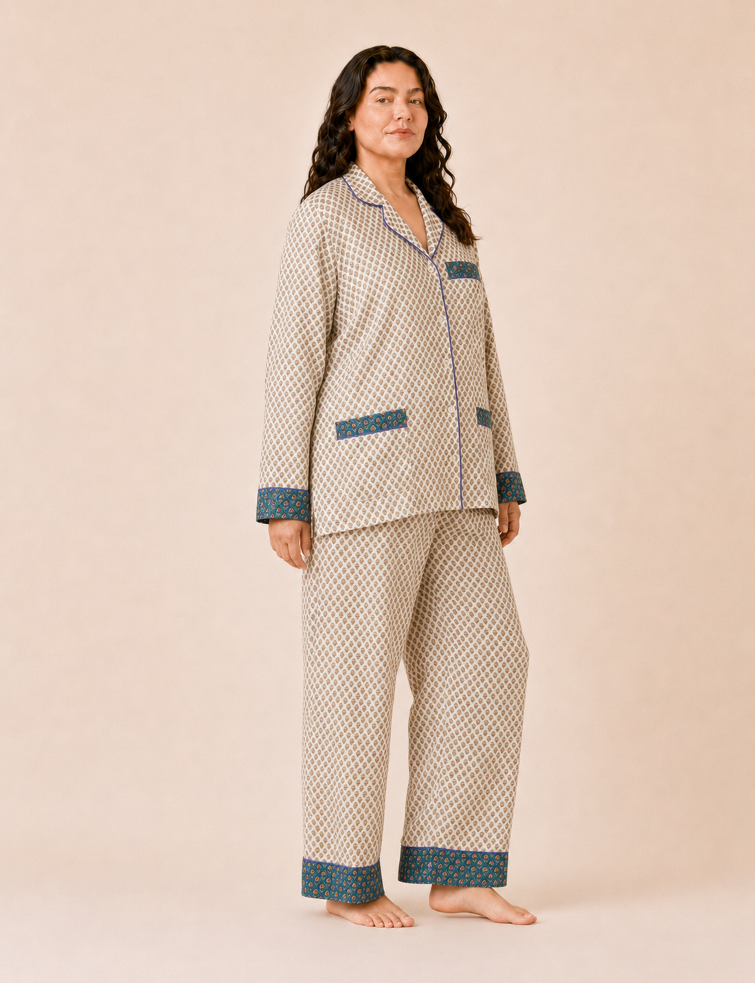 Pj Set Long With Long Sleeves - White Micro Design