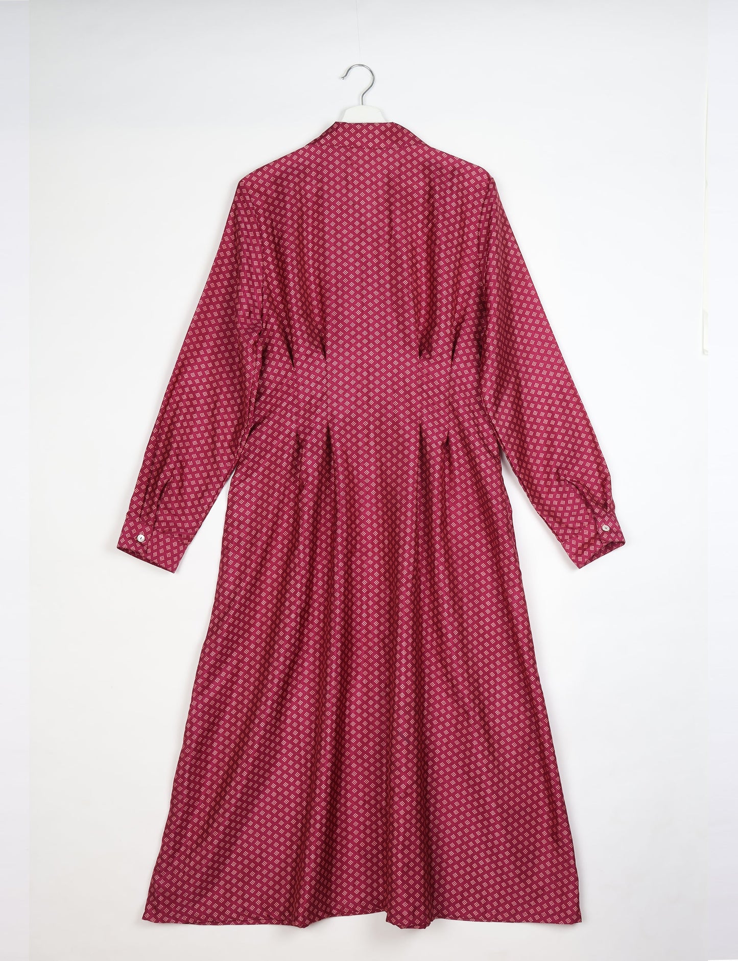 Midi shirt dress with cinched waist, crafted from recycled fabric. A sustainable women's clothing piece representing ethical fashion, eco-friendly products, and upcycled women's clothing.