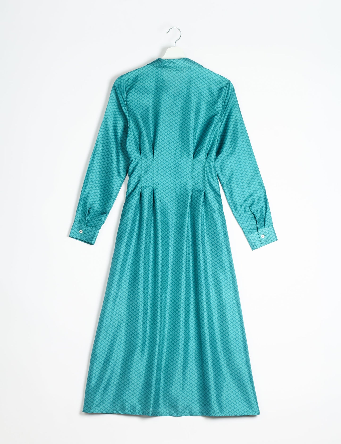 Midi shirt dress with cinched waist, crafted from recycled fabric. A sustainable women's clothing piece representing ethical fashion, eco-friendly products, and upcycled women's clothing.