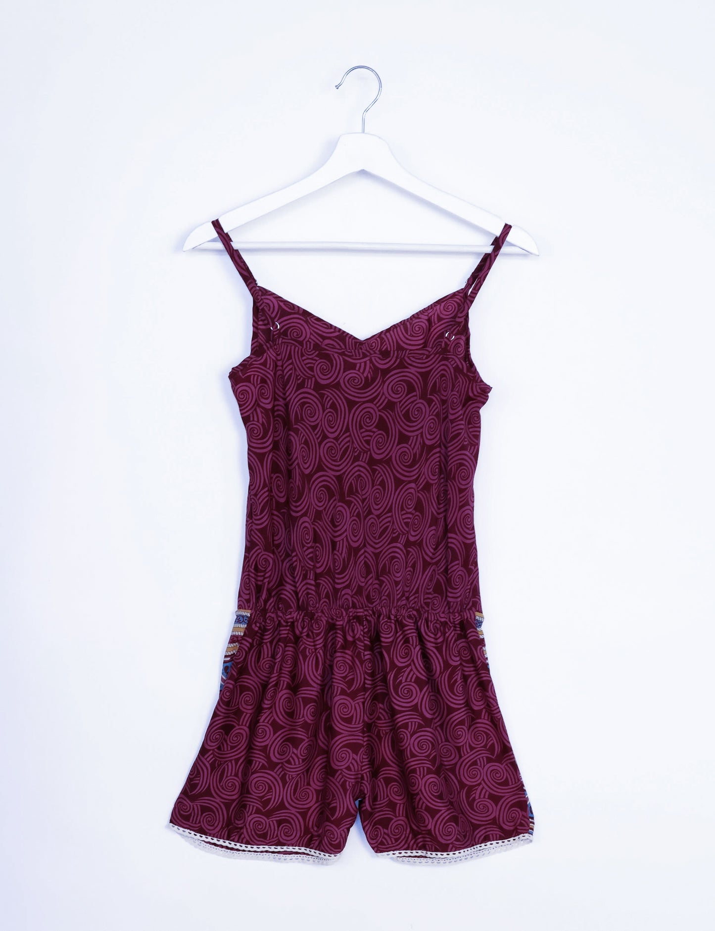 Playsuit With Lace - Red Abstract